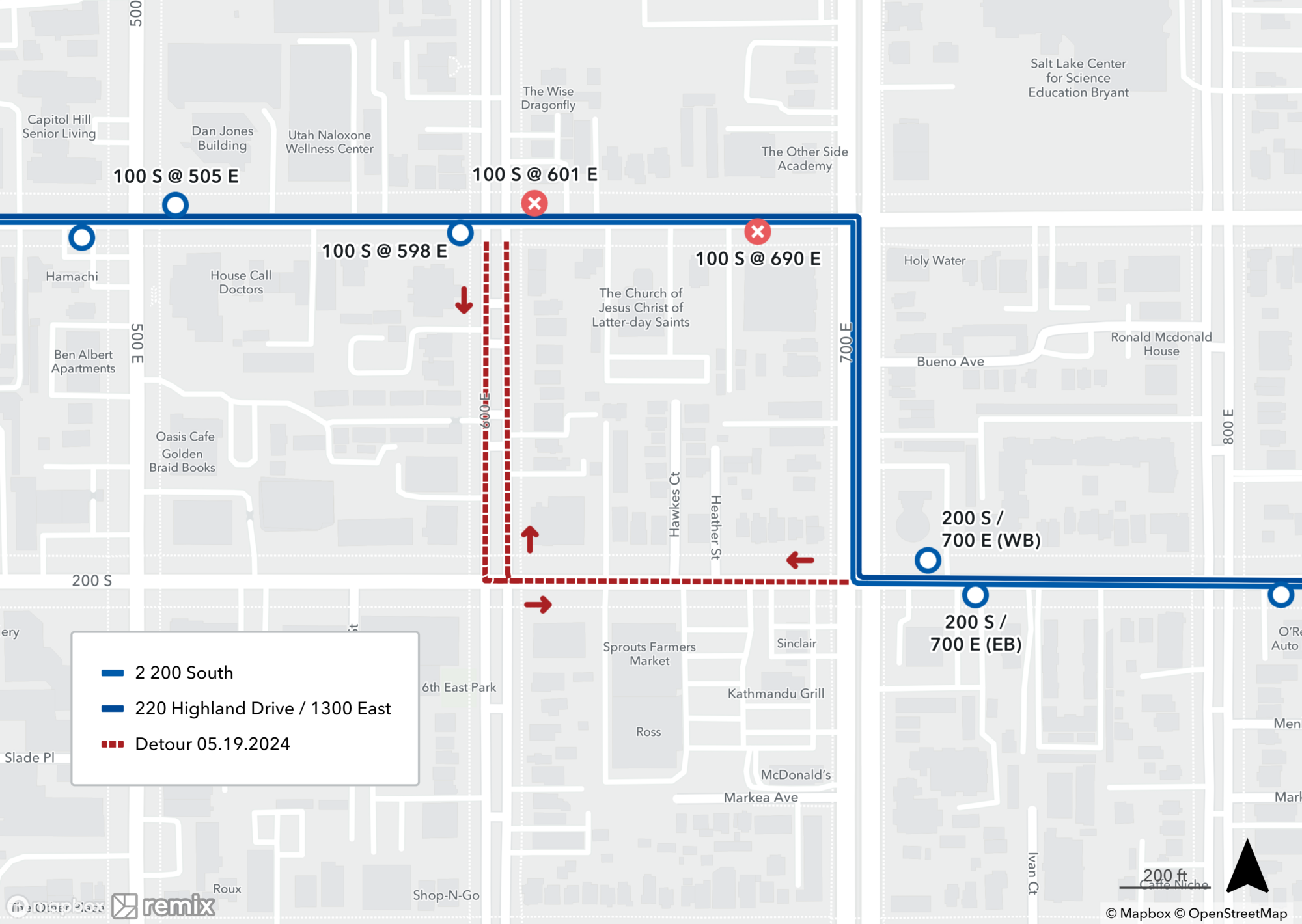 Route 2 & 220 Detour Map May 19th 2024
