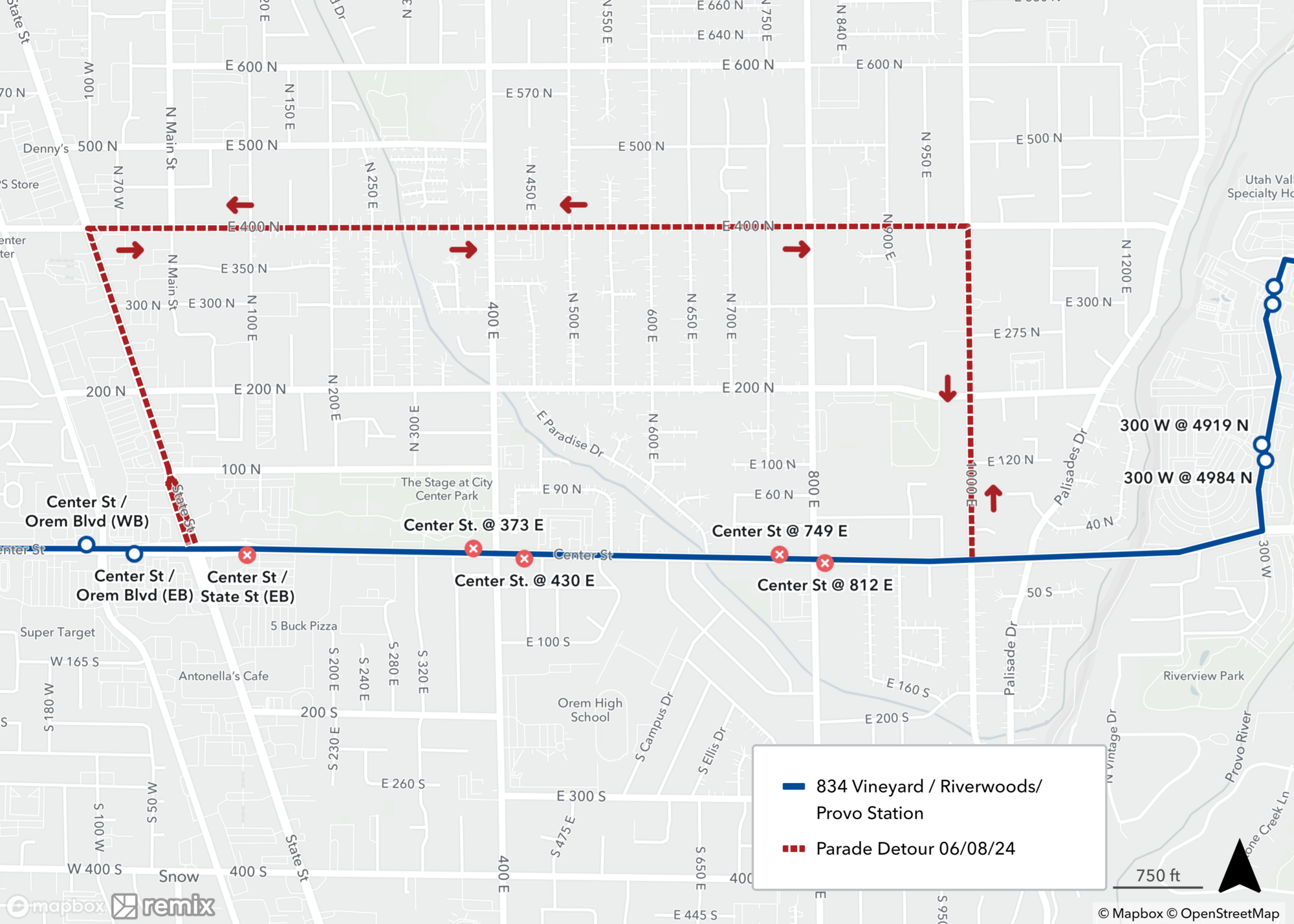 Route 34 Parade Detour Map June 8th 2024