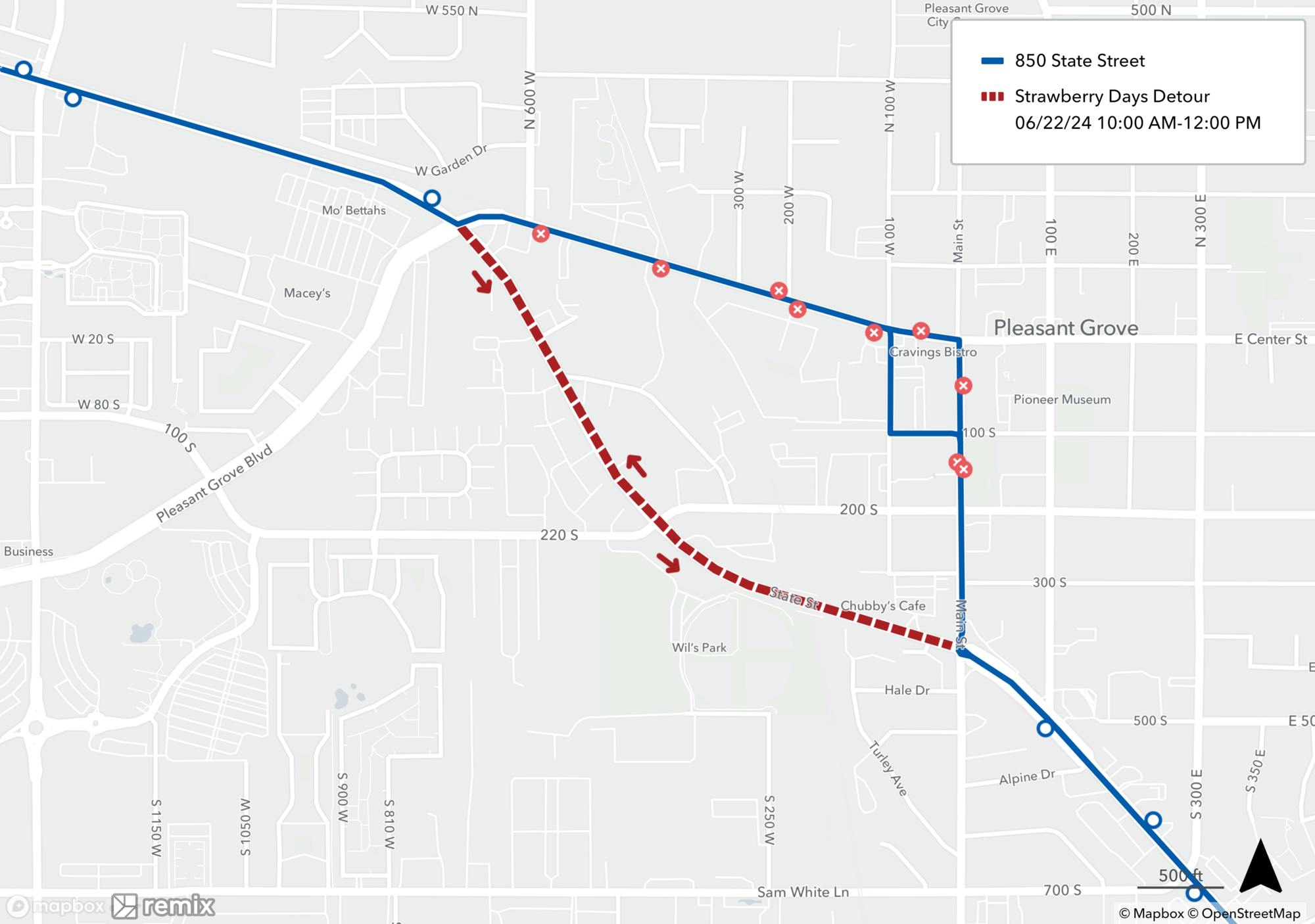 Route 850 Strawberry Days Detour Map