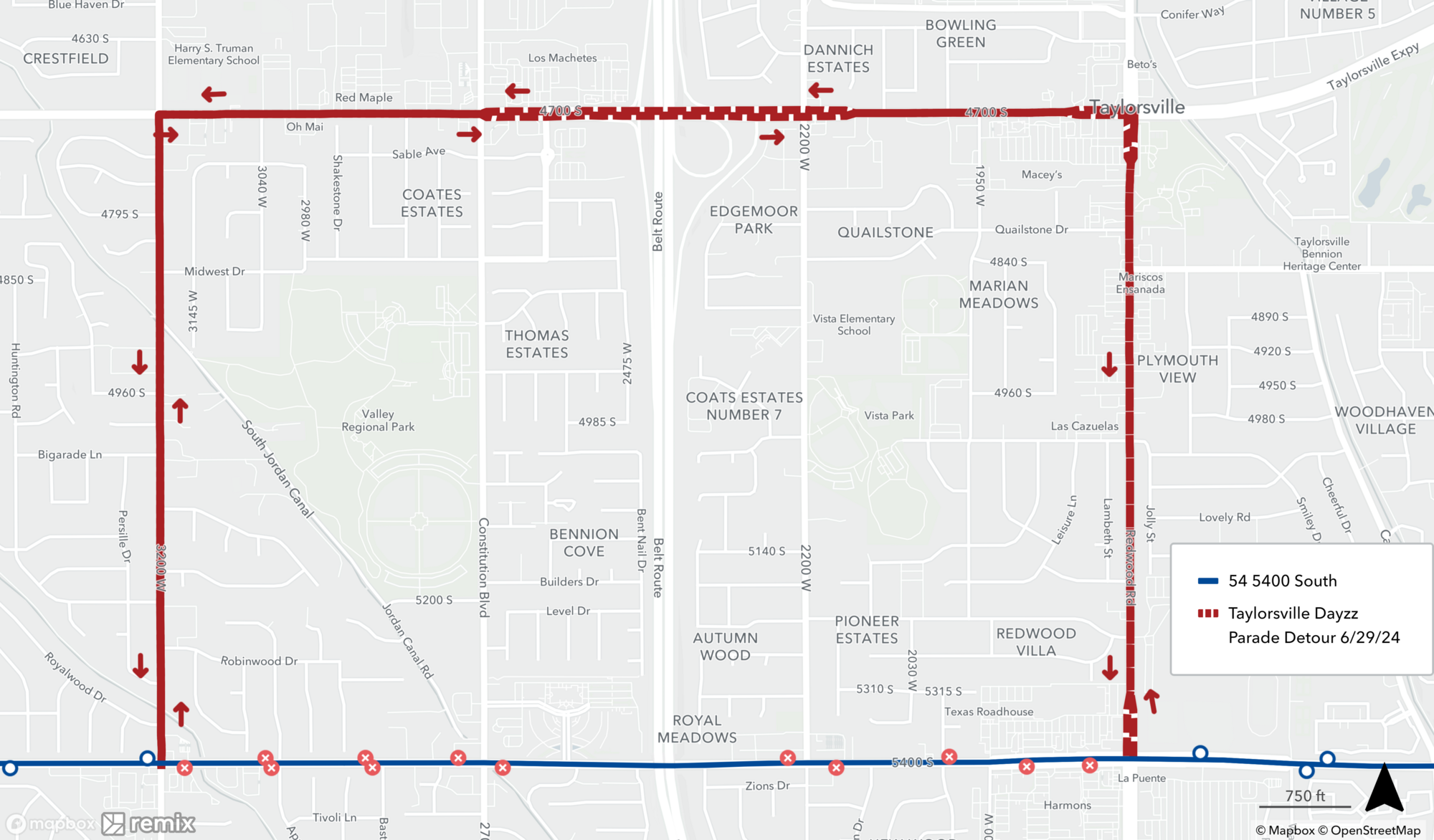 Route 54 Detour Map June 29th 2024