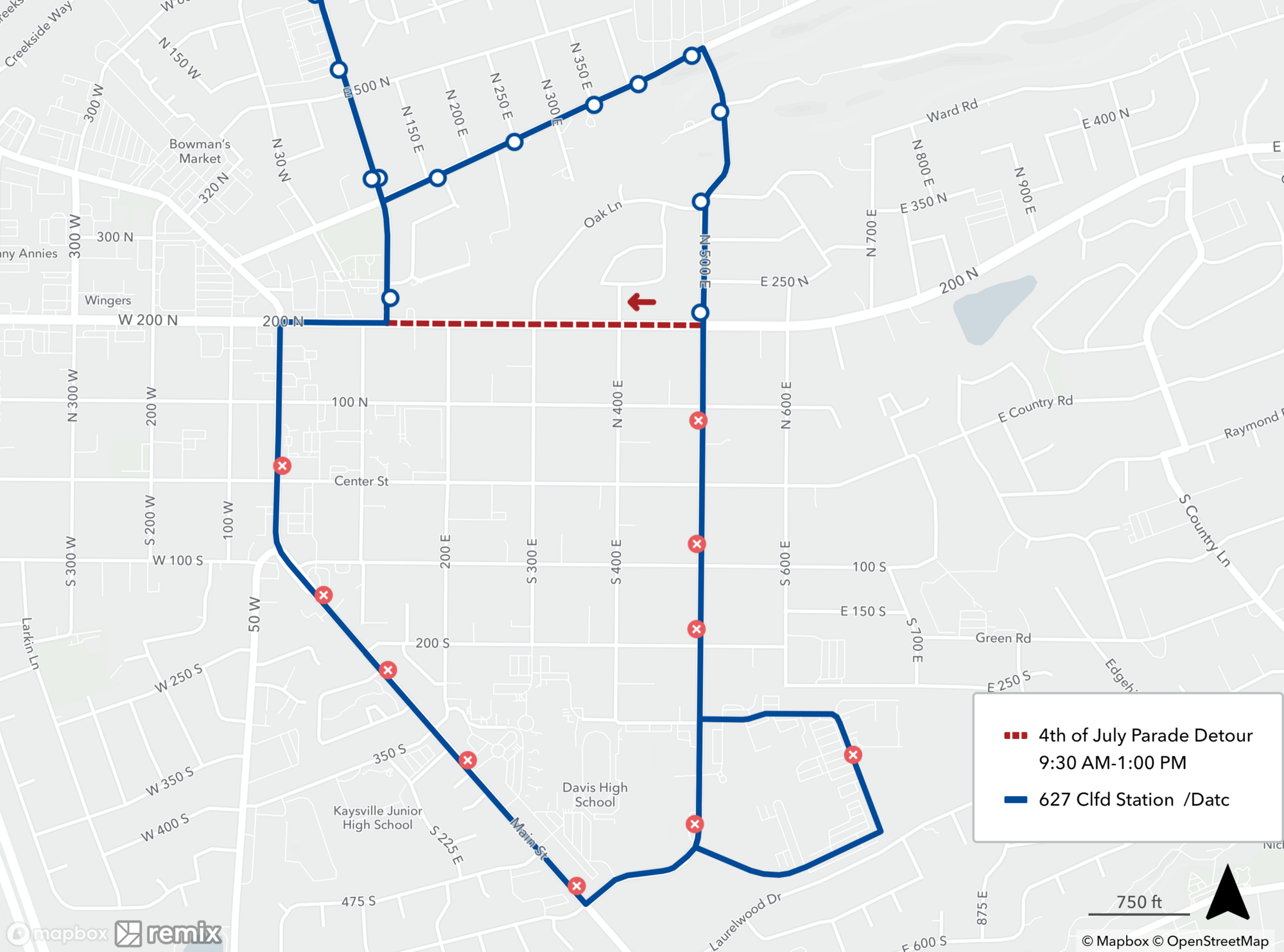 Route 627 Parade Detour Map