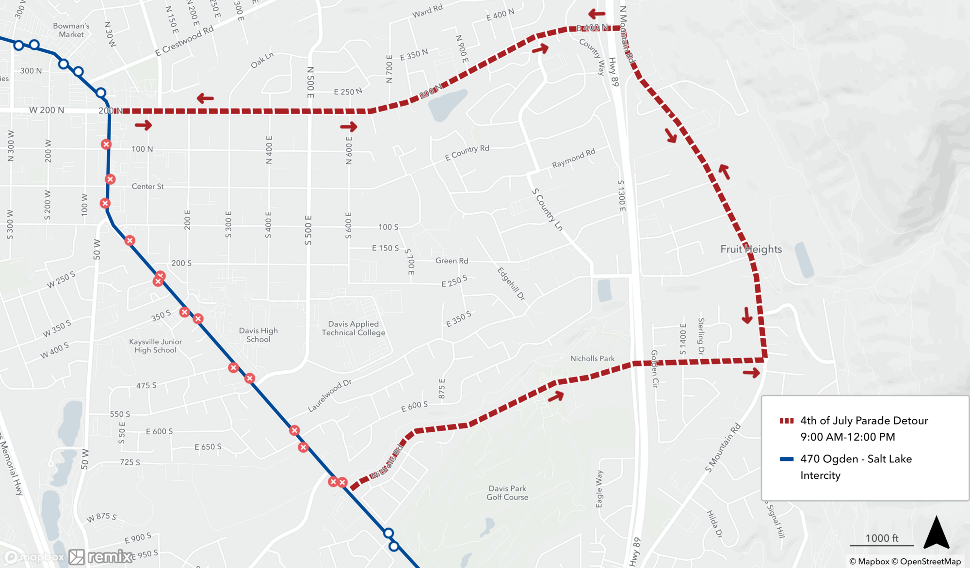 Route 470 Parade Detour Map