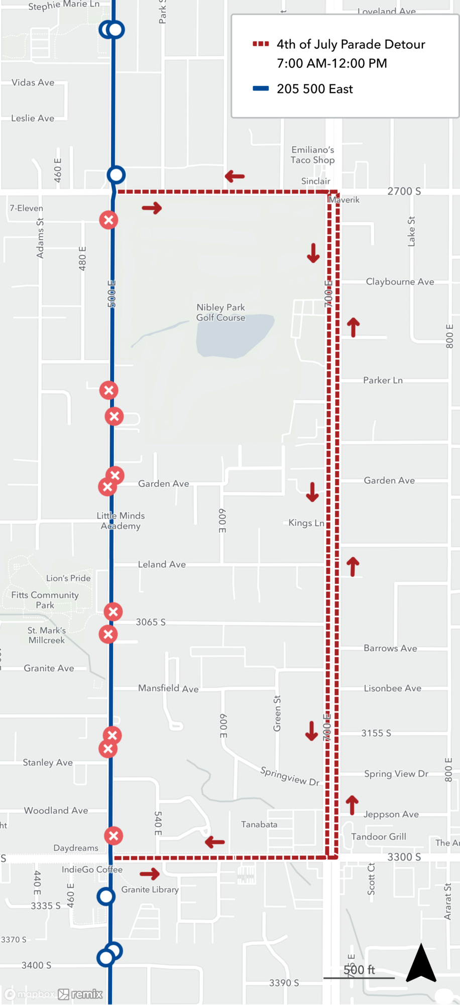 Route 205 Parade Detour Map