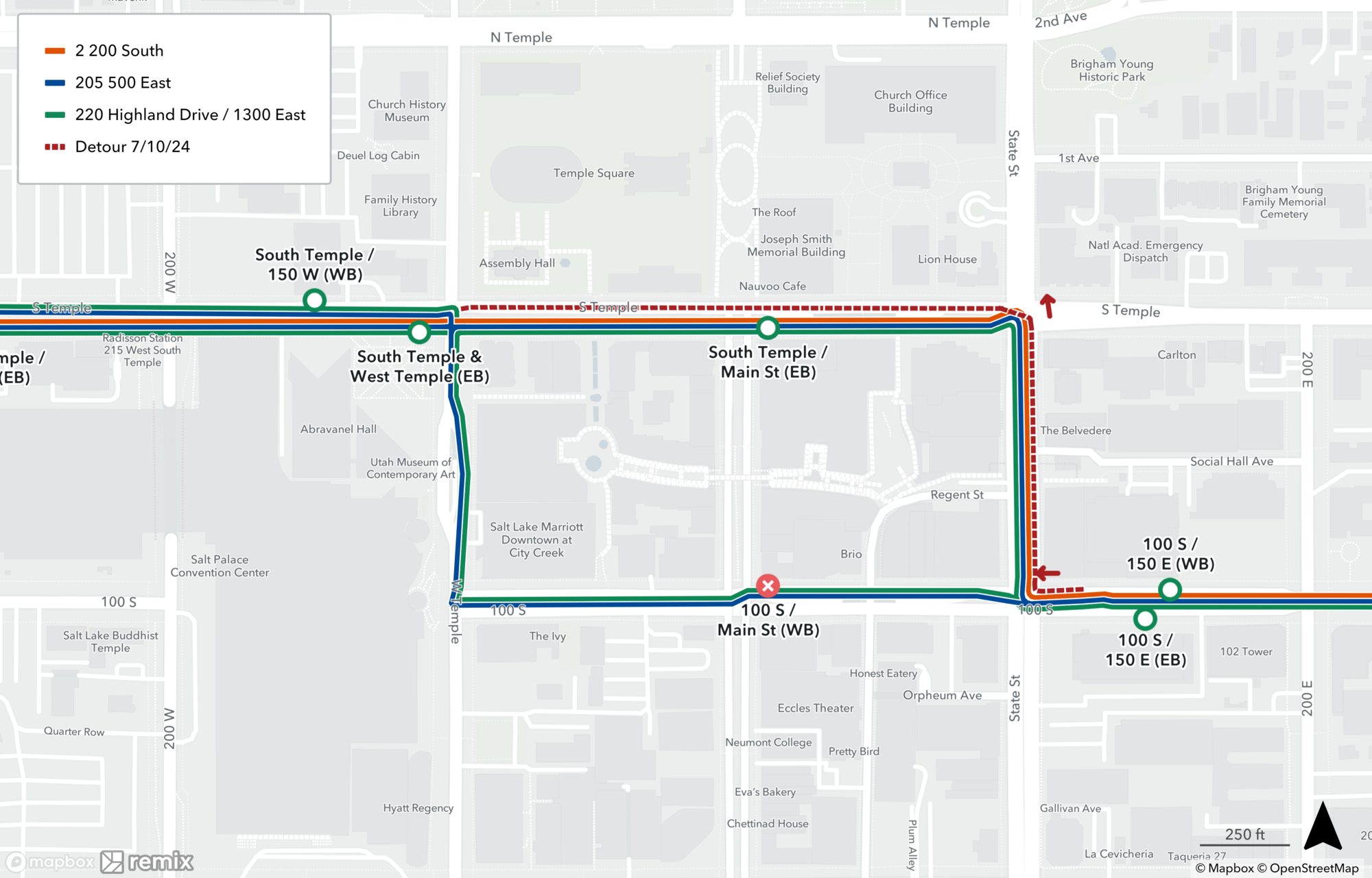 Route 2, 205, 220 Detour Map July 10th, 2024