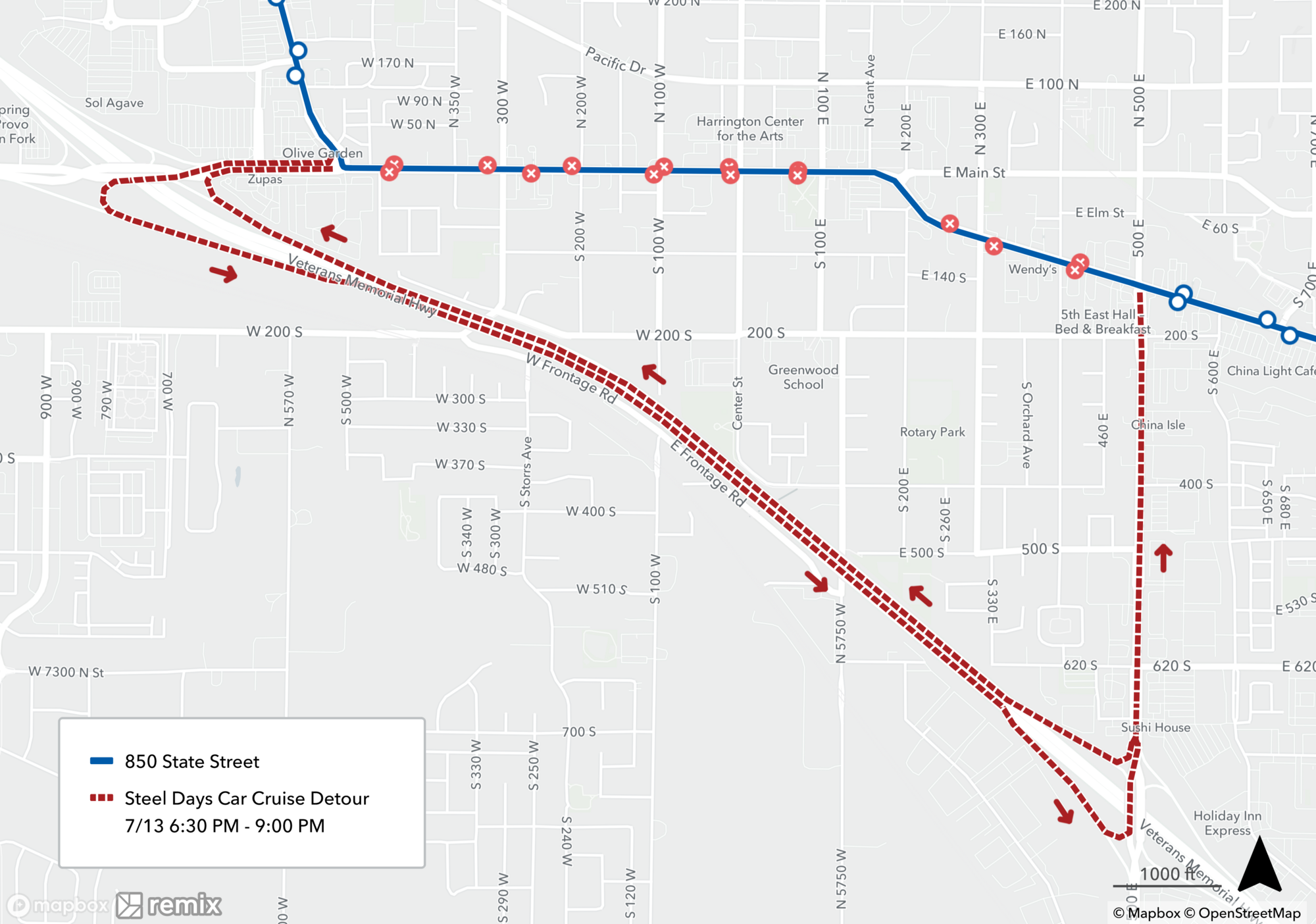Route 850 Steel Days Detour Map