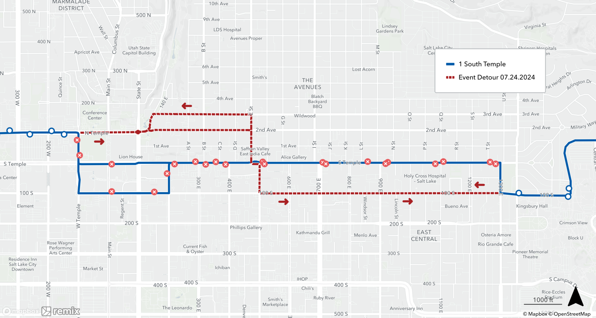 Route 1 Detour Map 7/24/24