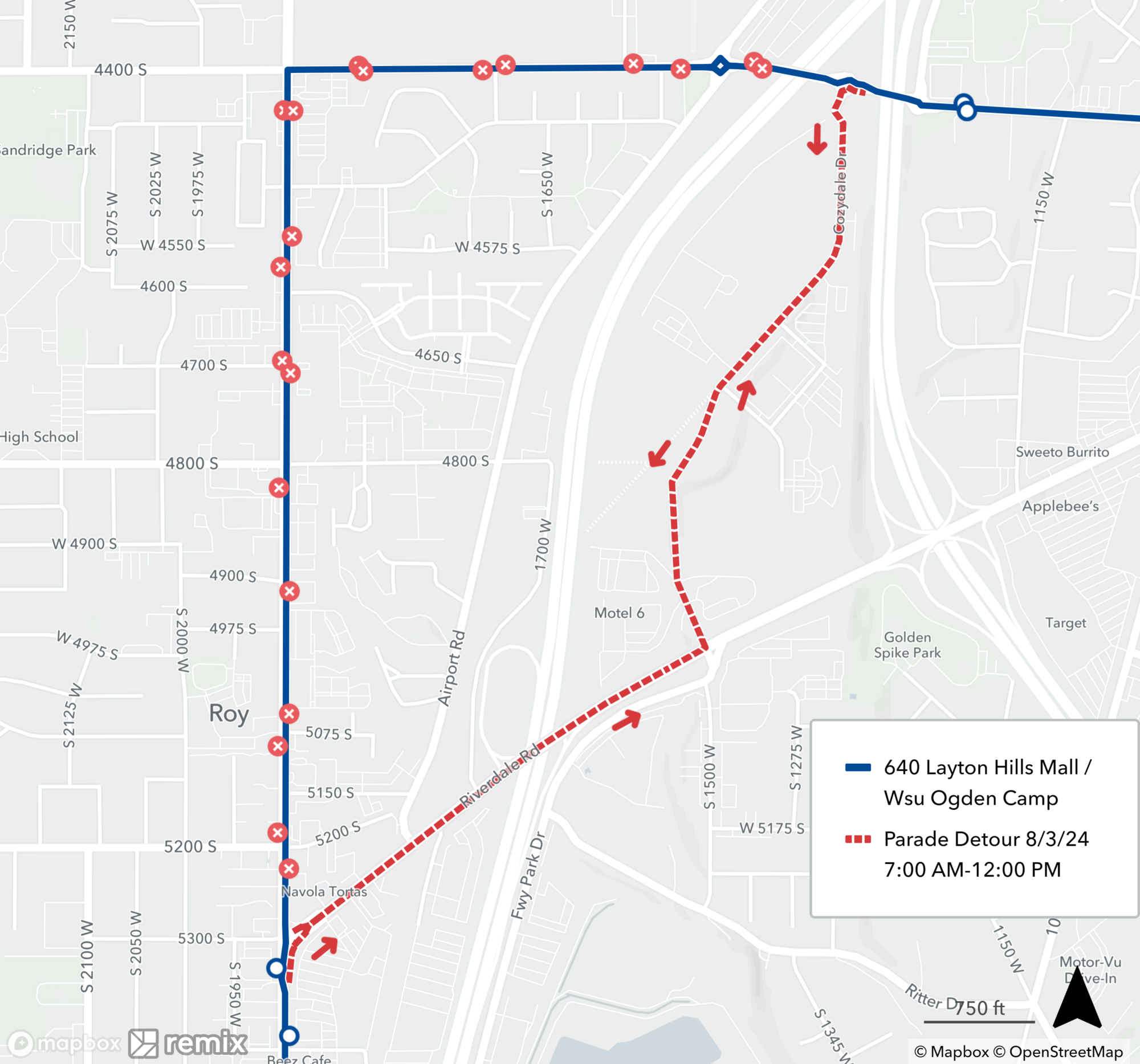 Route 640 detour map August 3rd