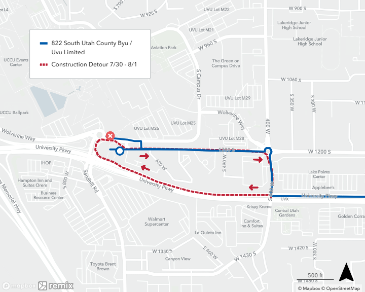 Route 822 Detour Map 7/30/24 - 8/1/24