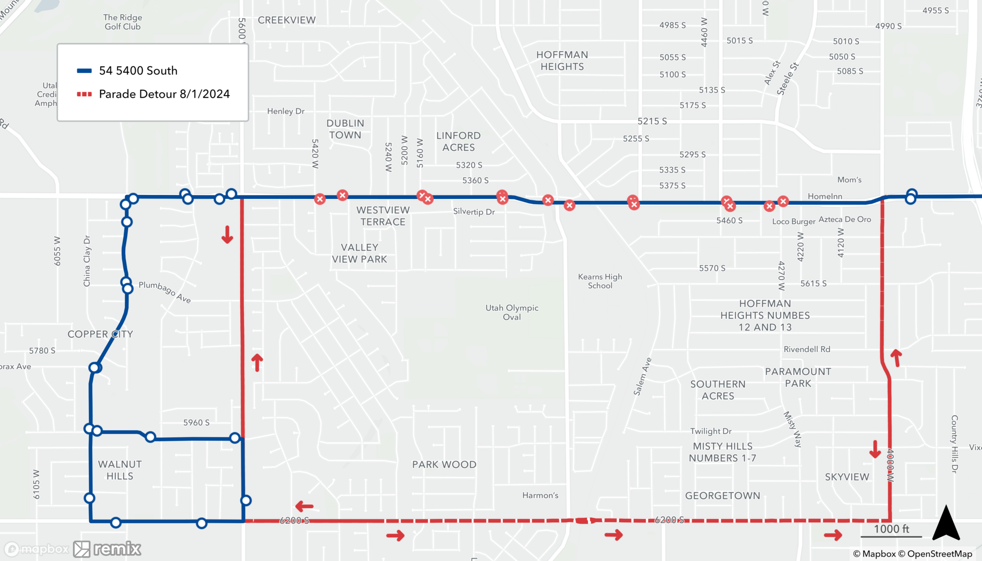 Kearns Parade Detour Route 54