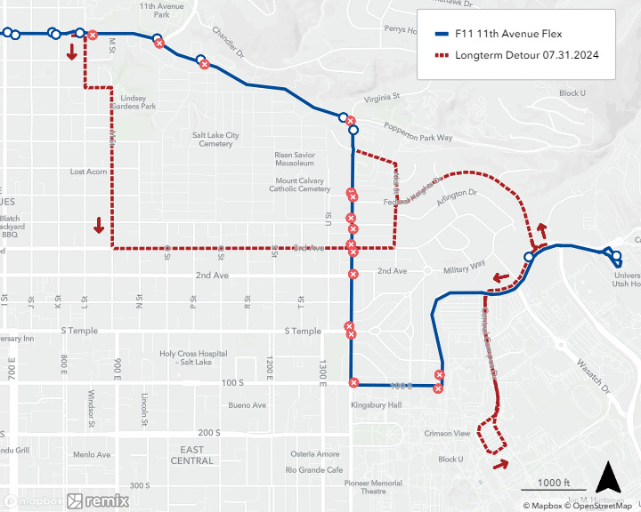 Route F11 Detour Map July 31st, 2024