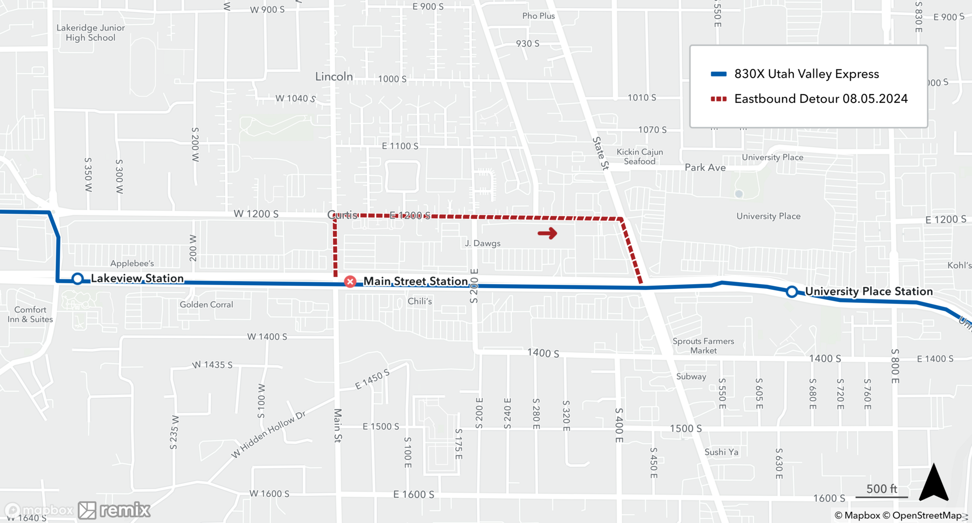 UVX Detour Map 8/5/24
