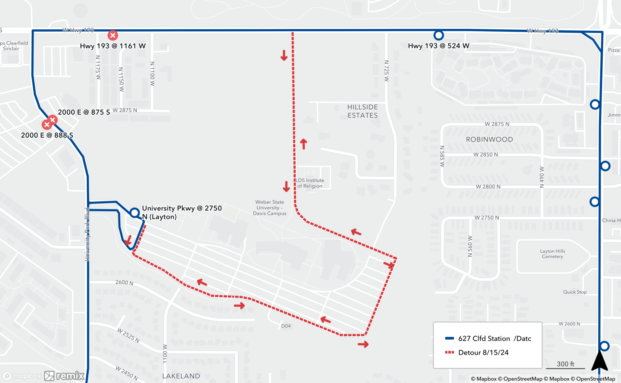 Route 627 Detour Map