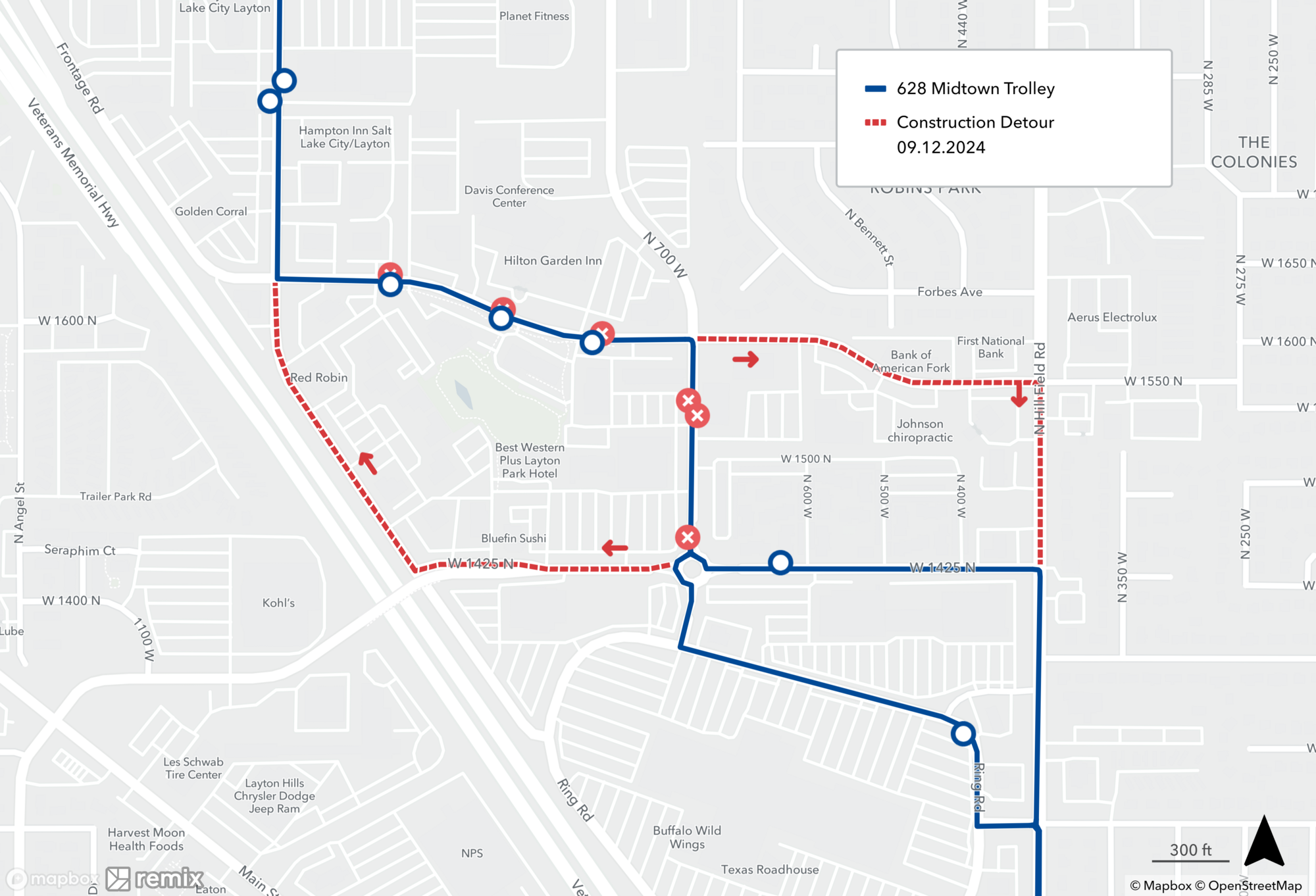 Route 628 Detour Map 9/12/24