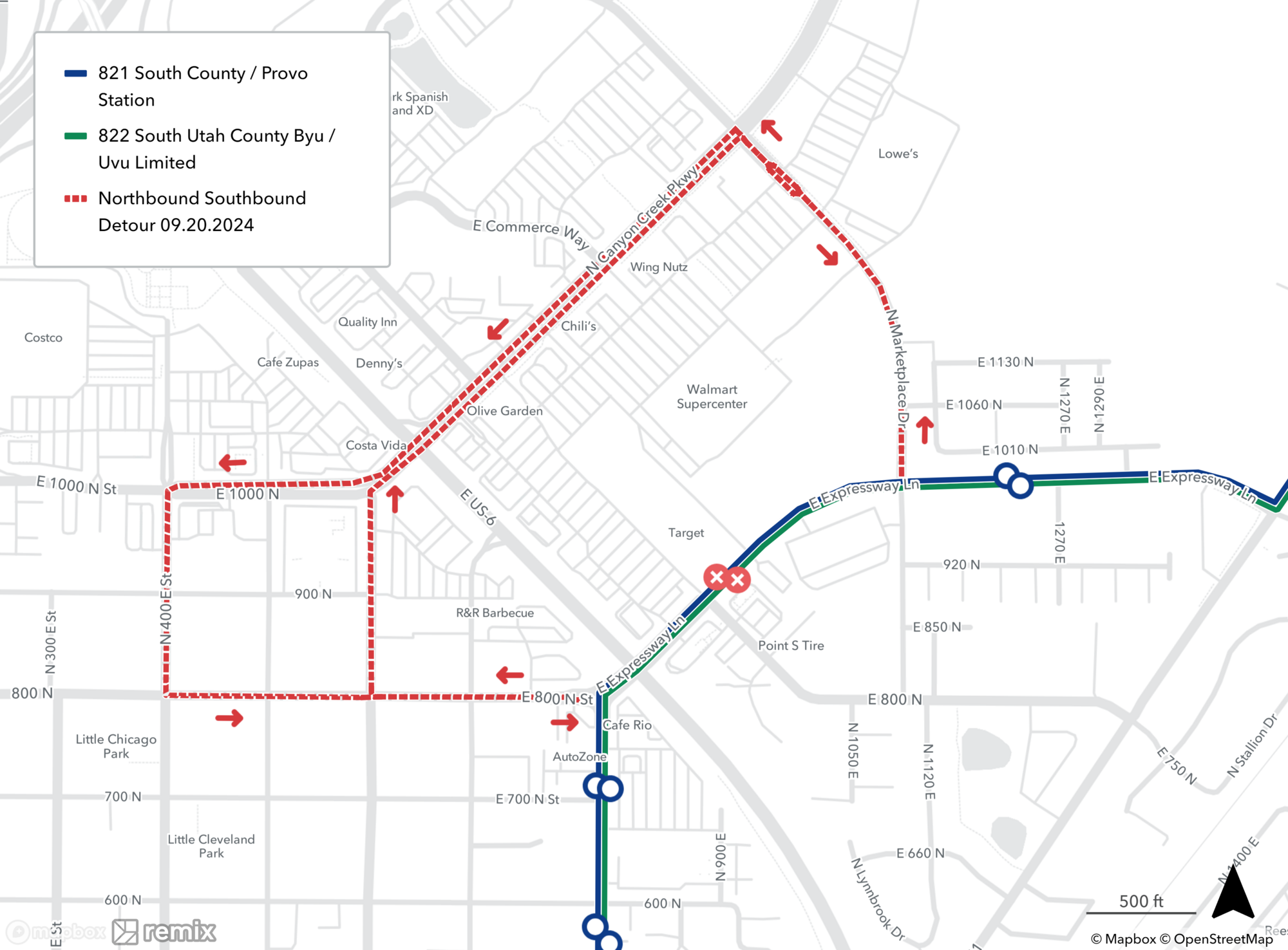 Route 821/822 Detour Map 9/20/24