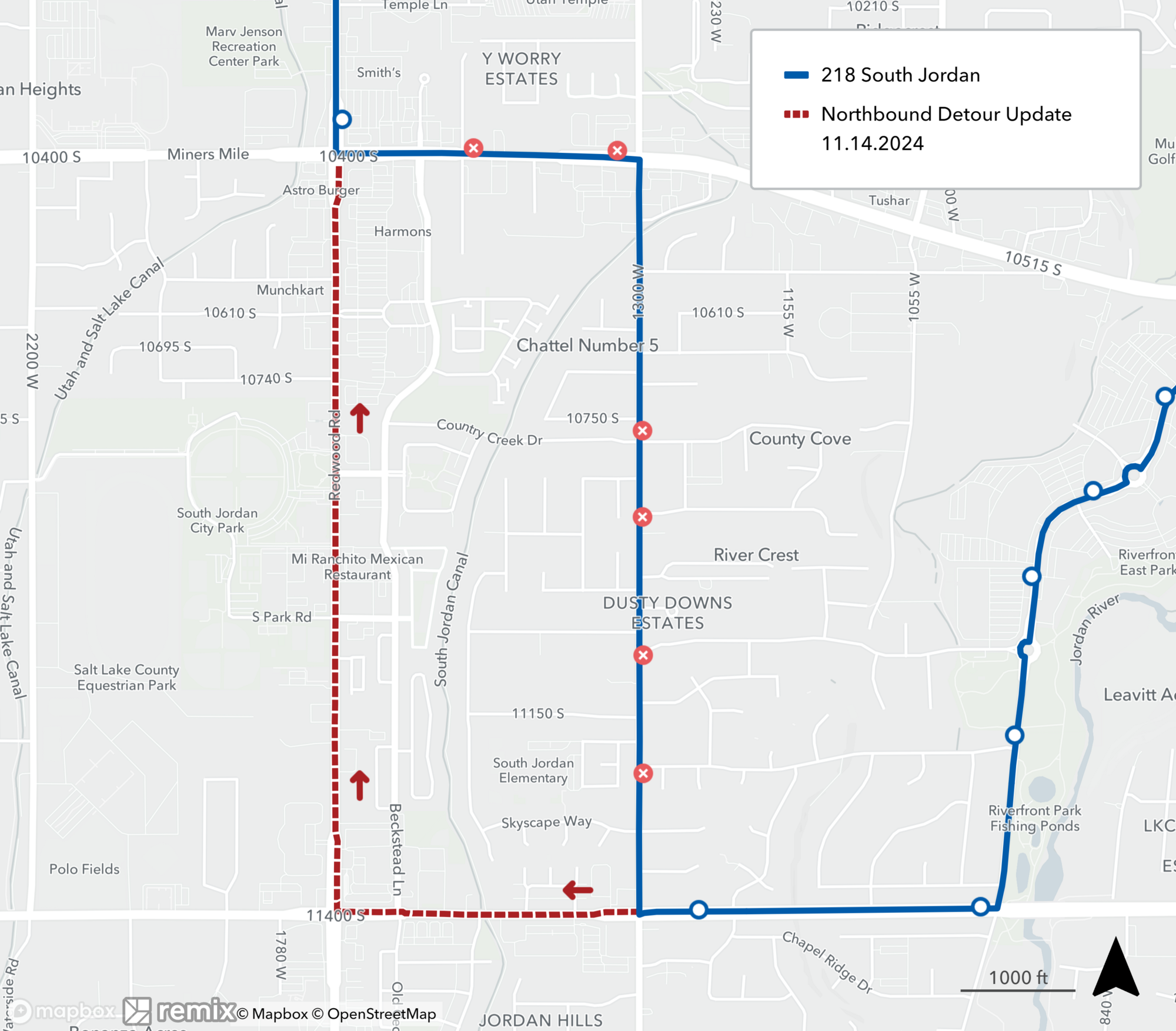 Route 218 Detour Map 11/14/24