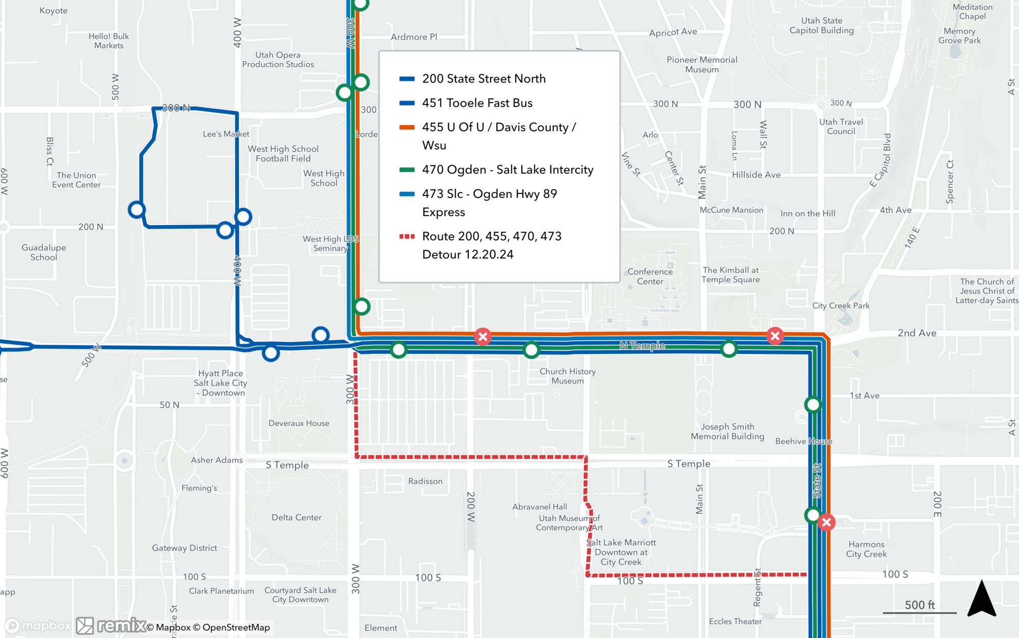 Routes 200, 451, 455, 470, 473 on Detour