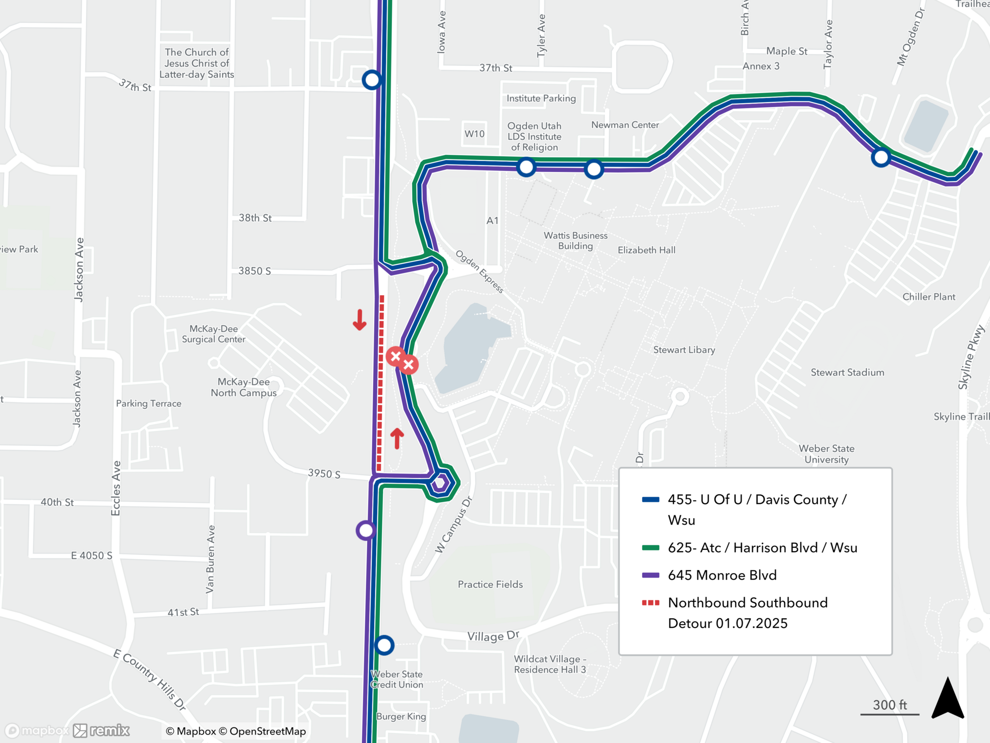 Route 455/625/645 Detour Map 1/7/25