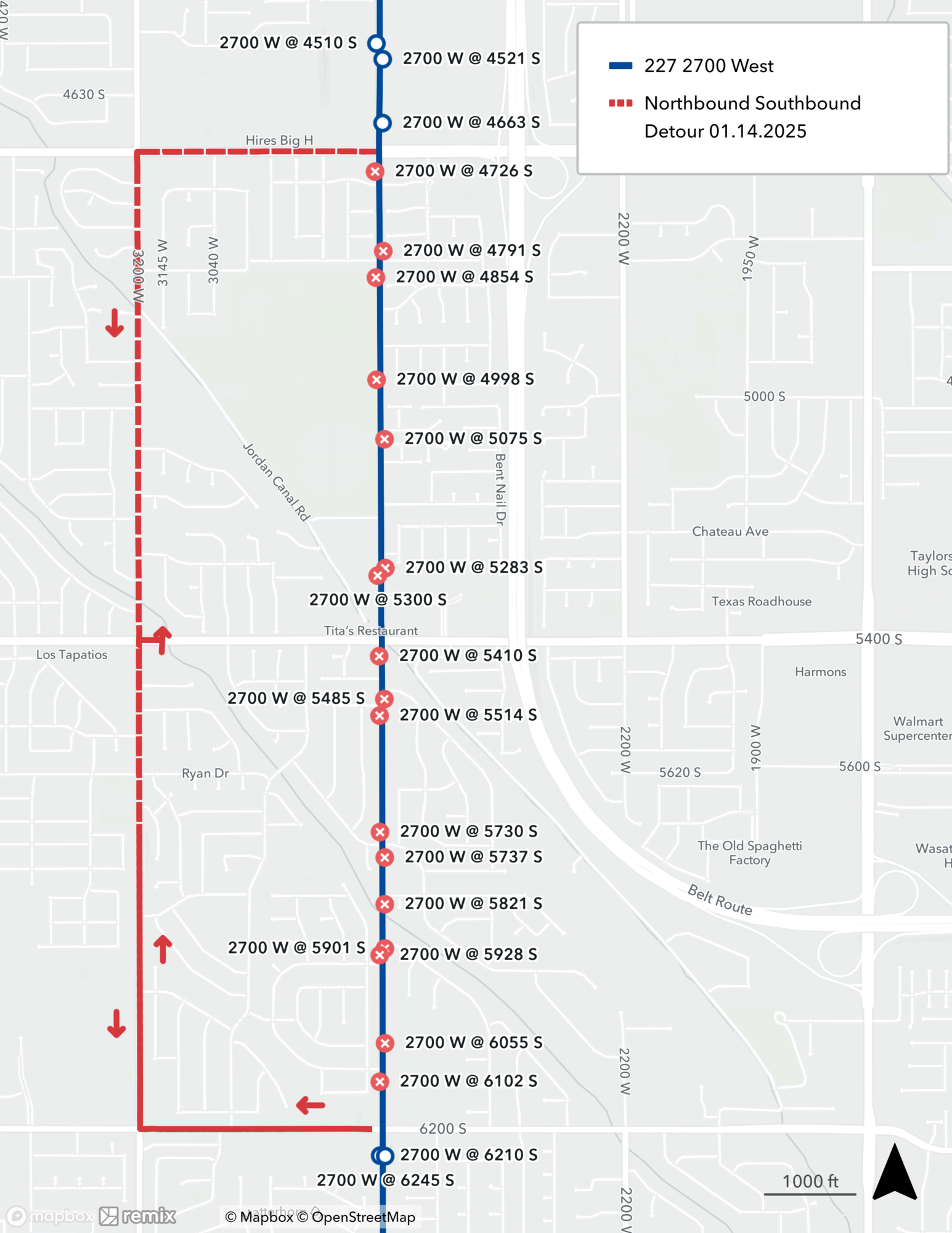 Route 227 Detour Map 1/14/25