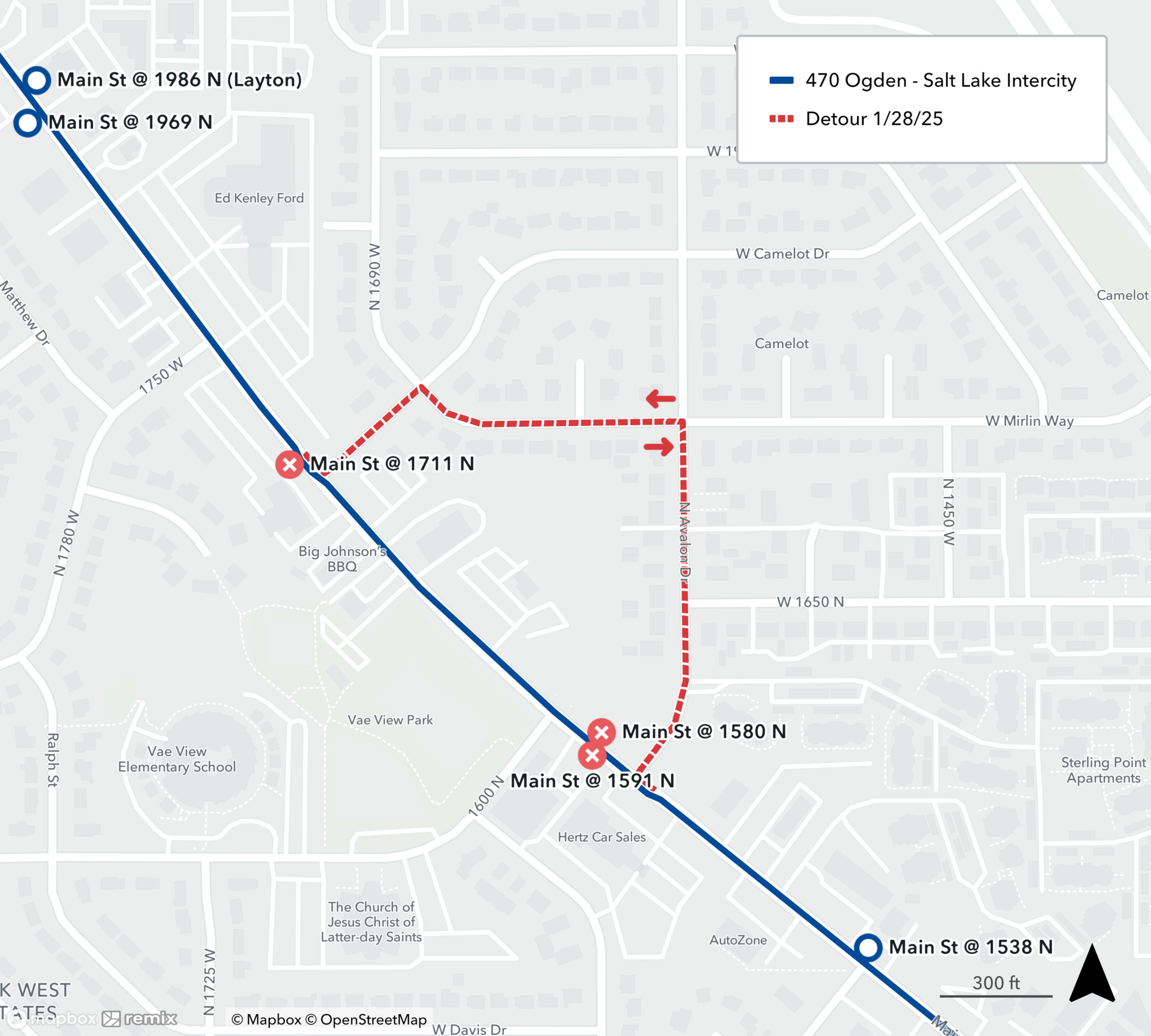 Route 470 Detour Map January 28th, 2025
