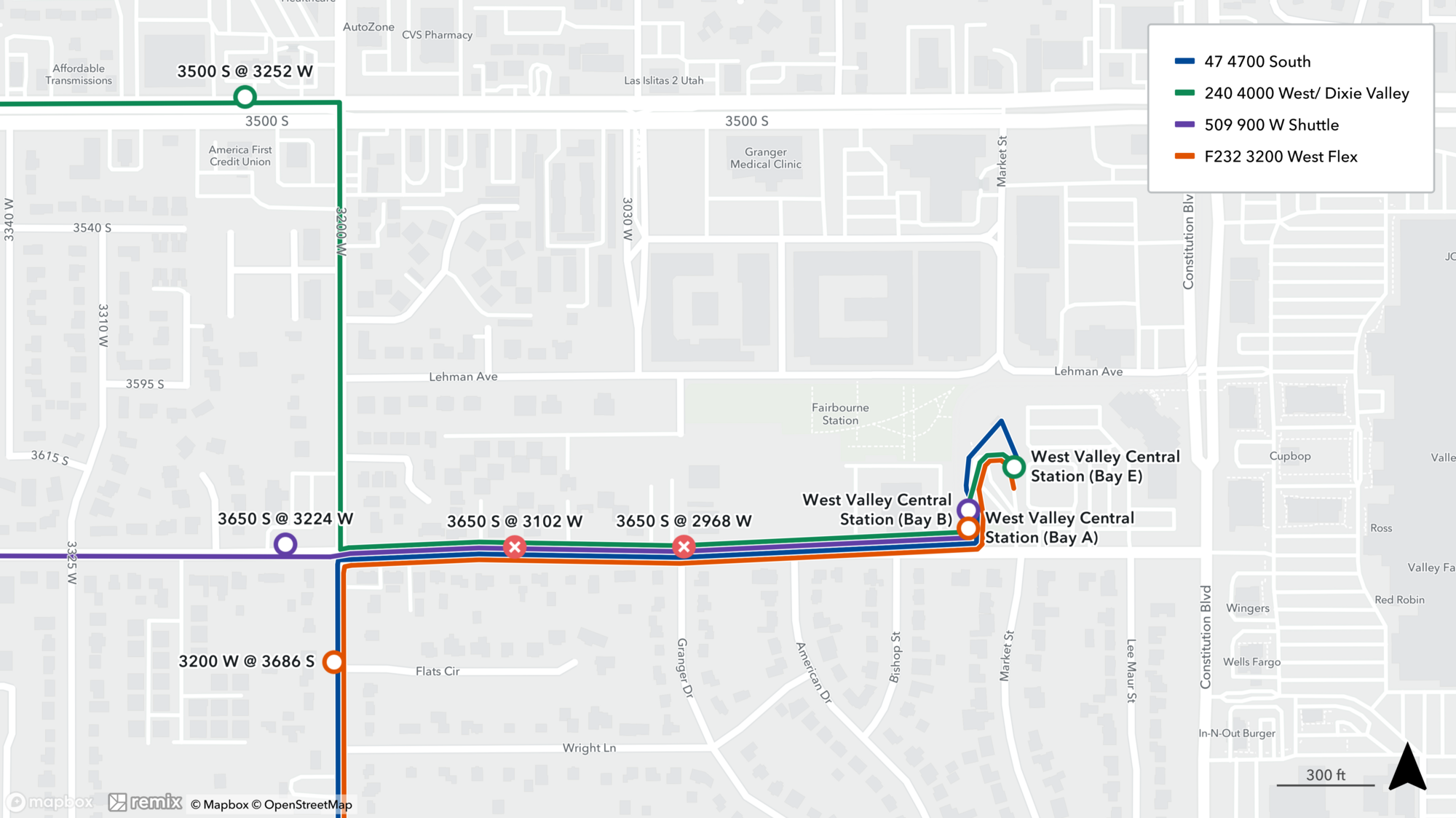 Routes 47, 240, 509, and F232 Stop Closure Map