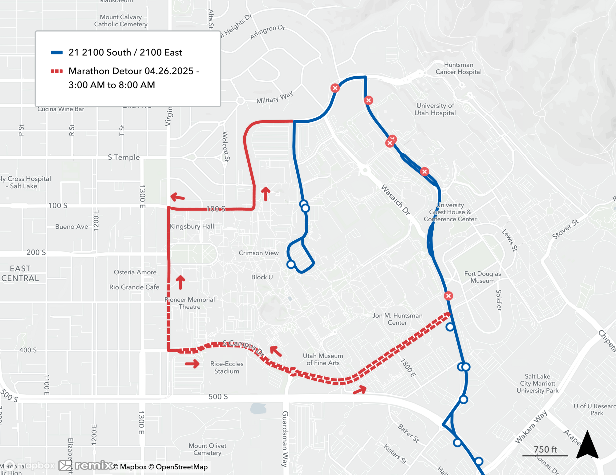 Route 21 Marathon Detour Map 4/26/25