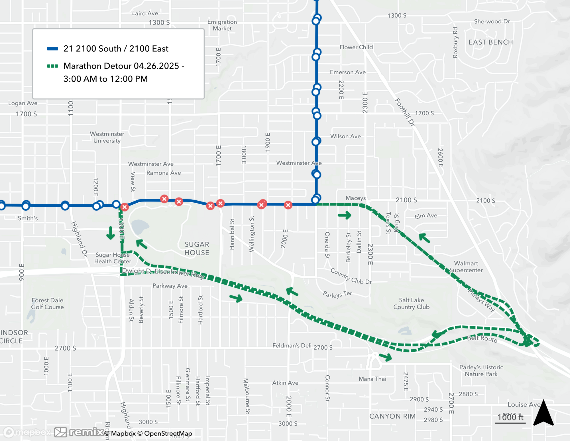 Route 21 Marathon Detour Map 4/26/25