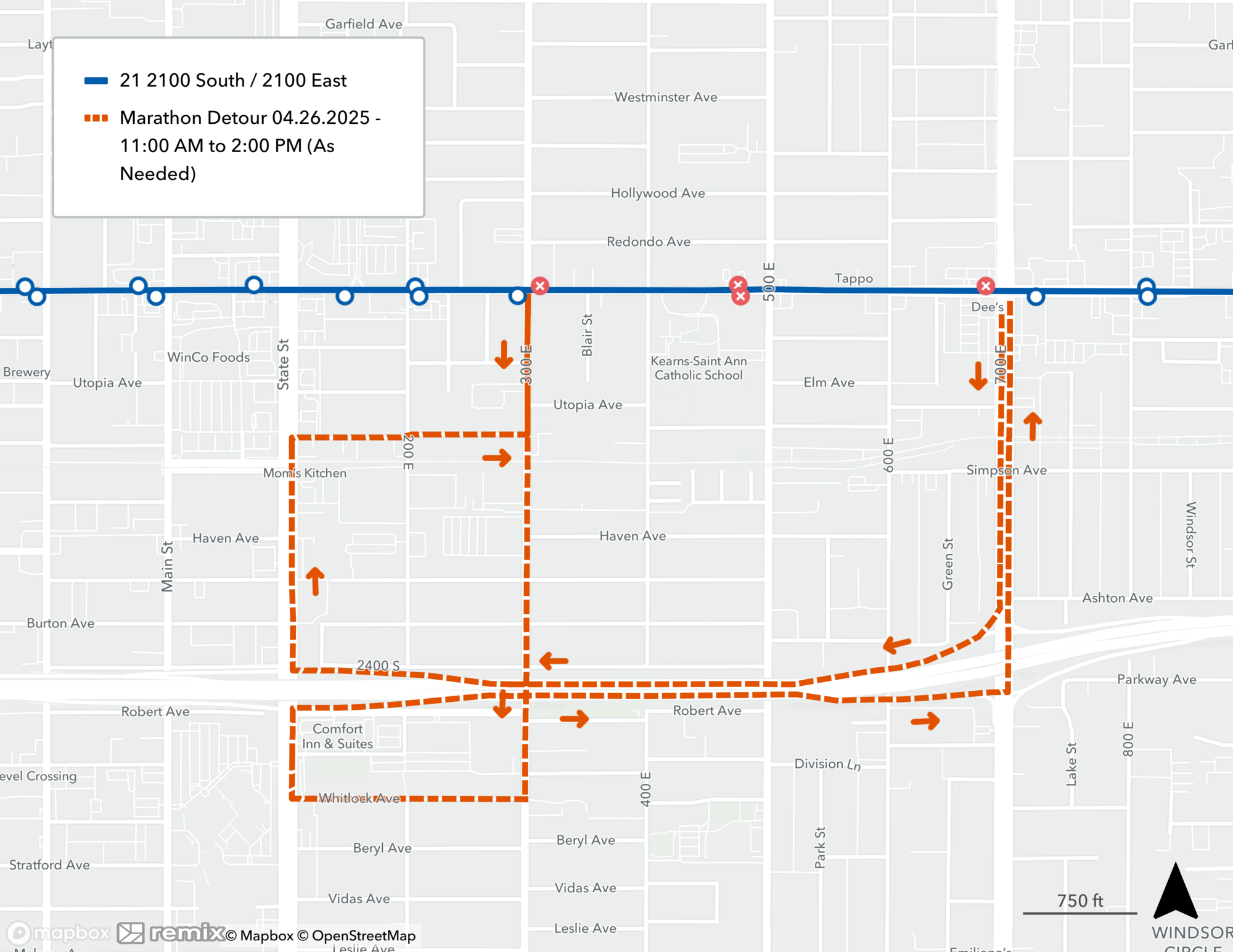 Route 21 Marathon Detour Map 4/26/25