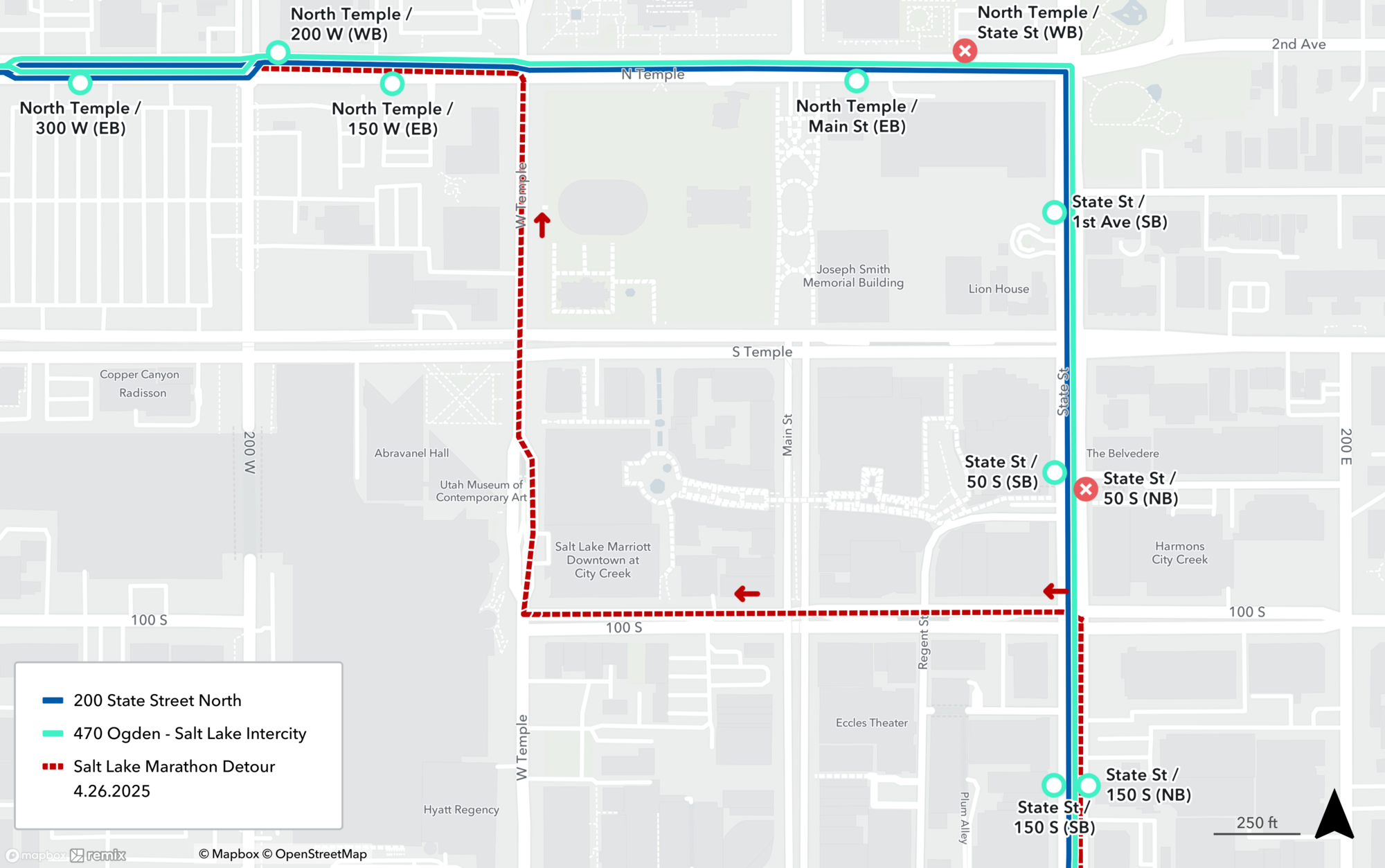Route 200 and 470 Detour Map April 26th, 2025