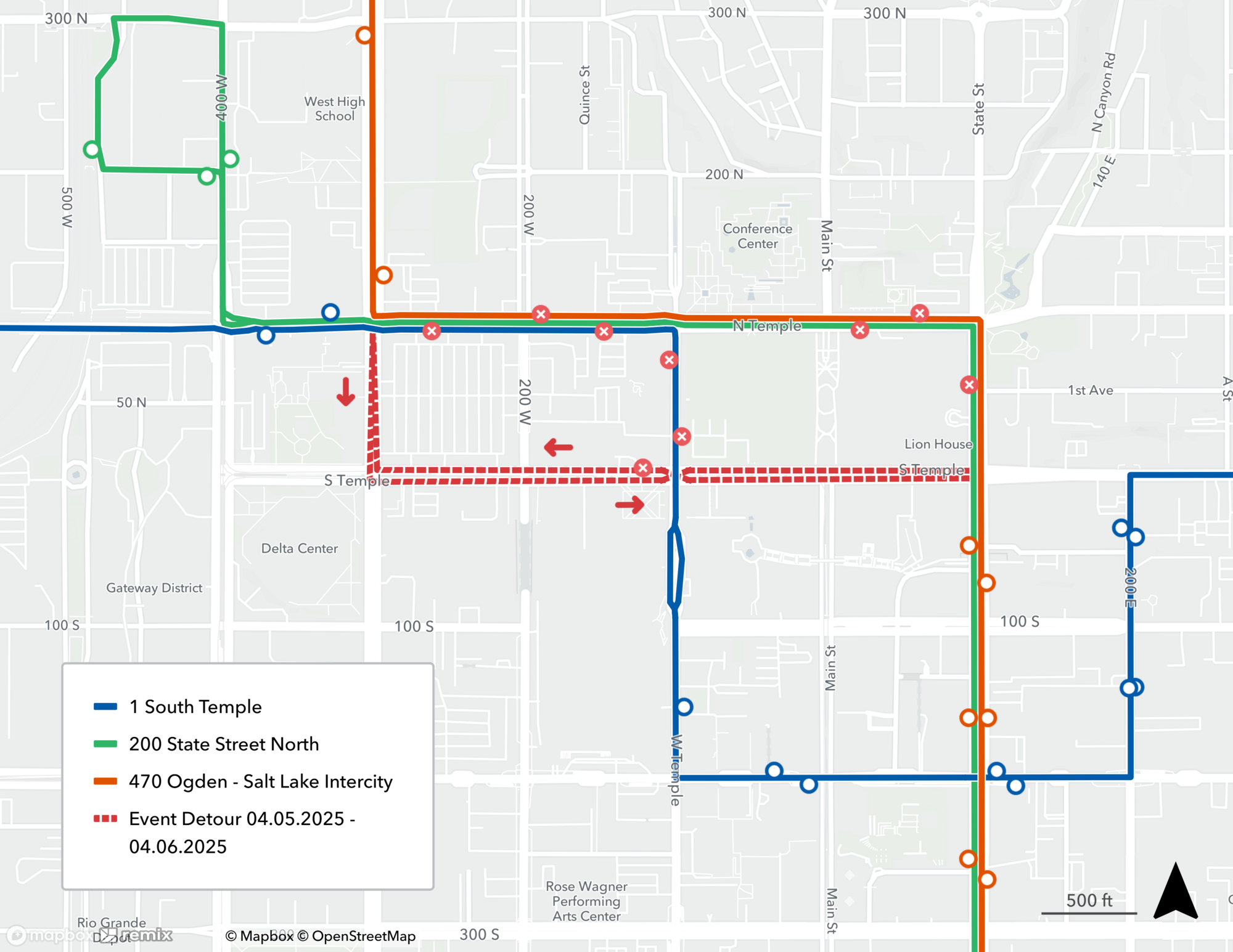Route 1/200/470 Detour Map 4/5/25