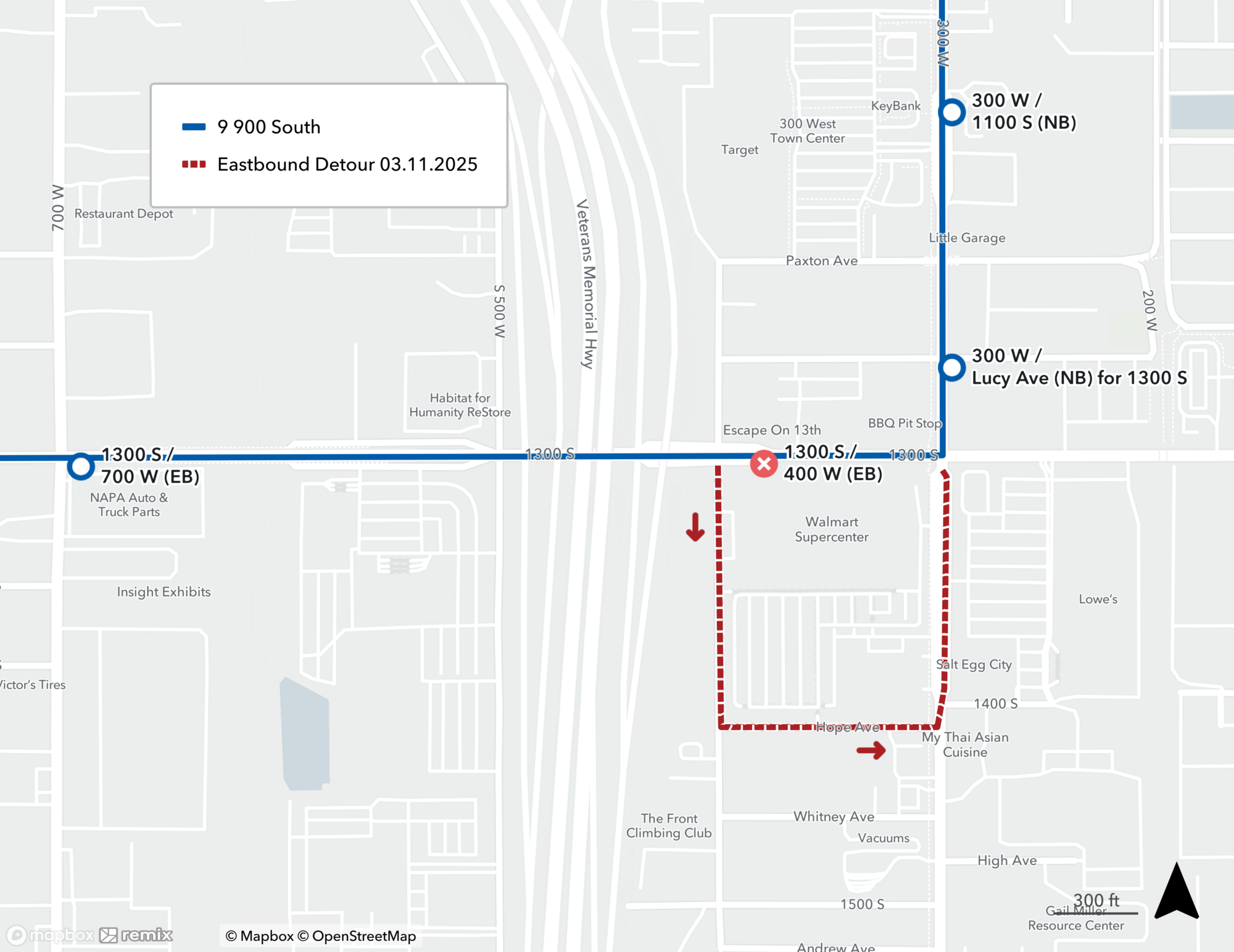 Route 9 Detour Map 3/11/25