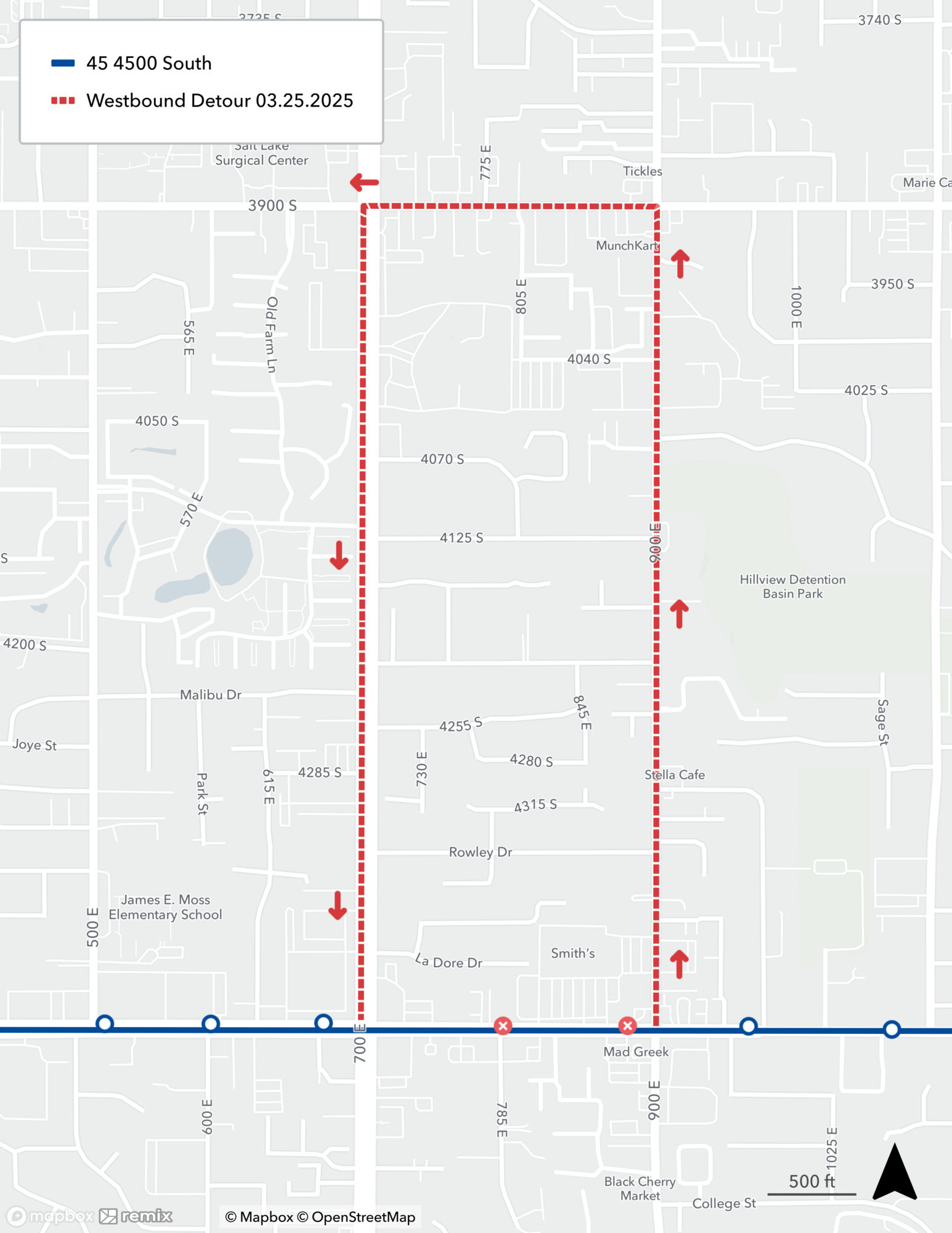 Route 45 Detour Map 3/25/25
