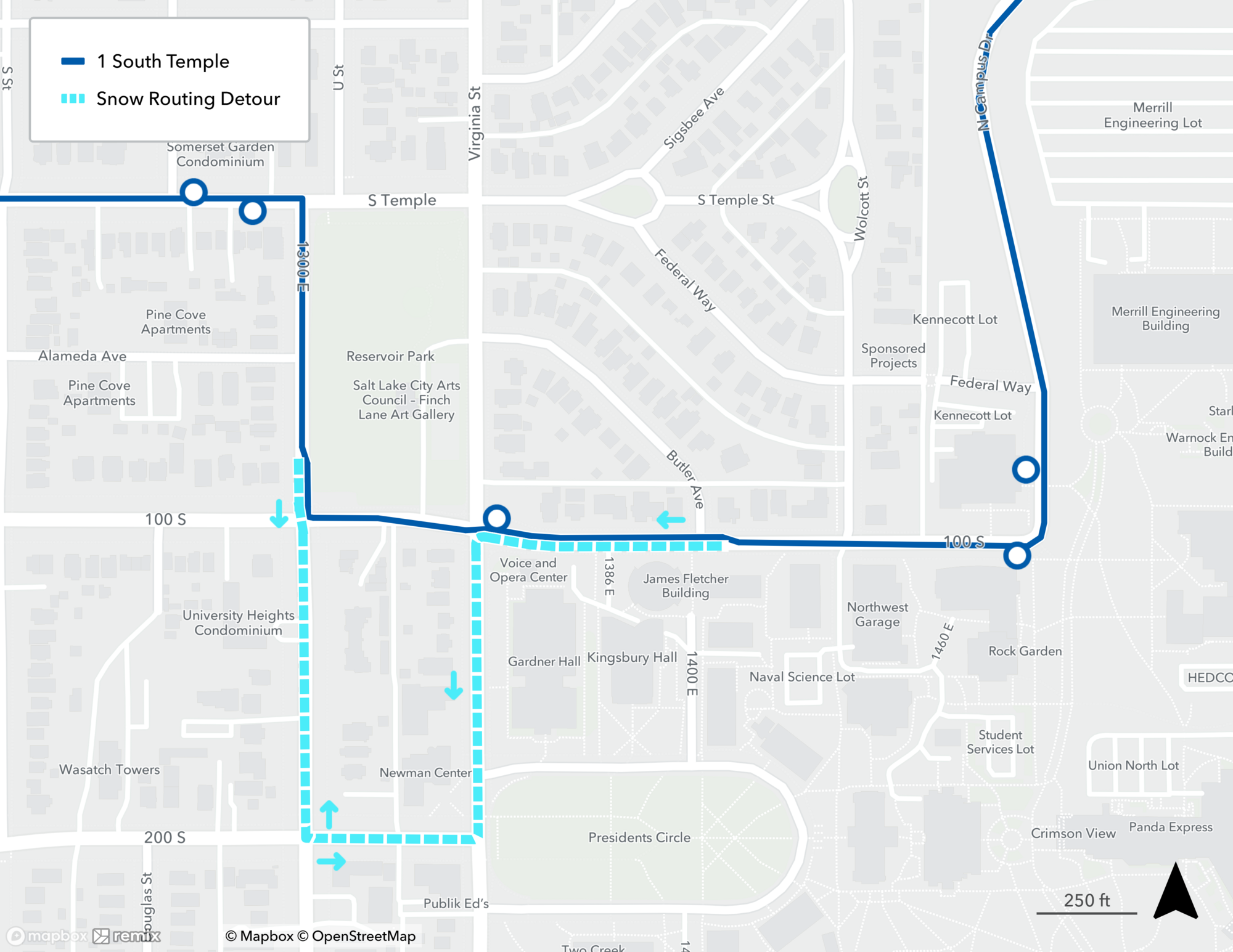Route 1 Snow Route Detour Map April 1st, 2025