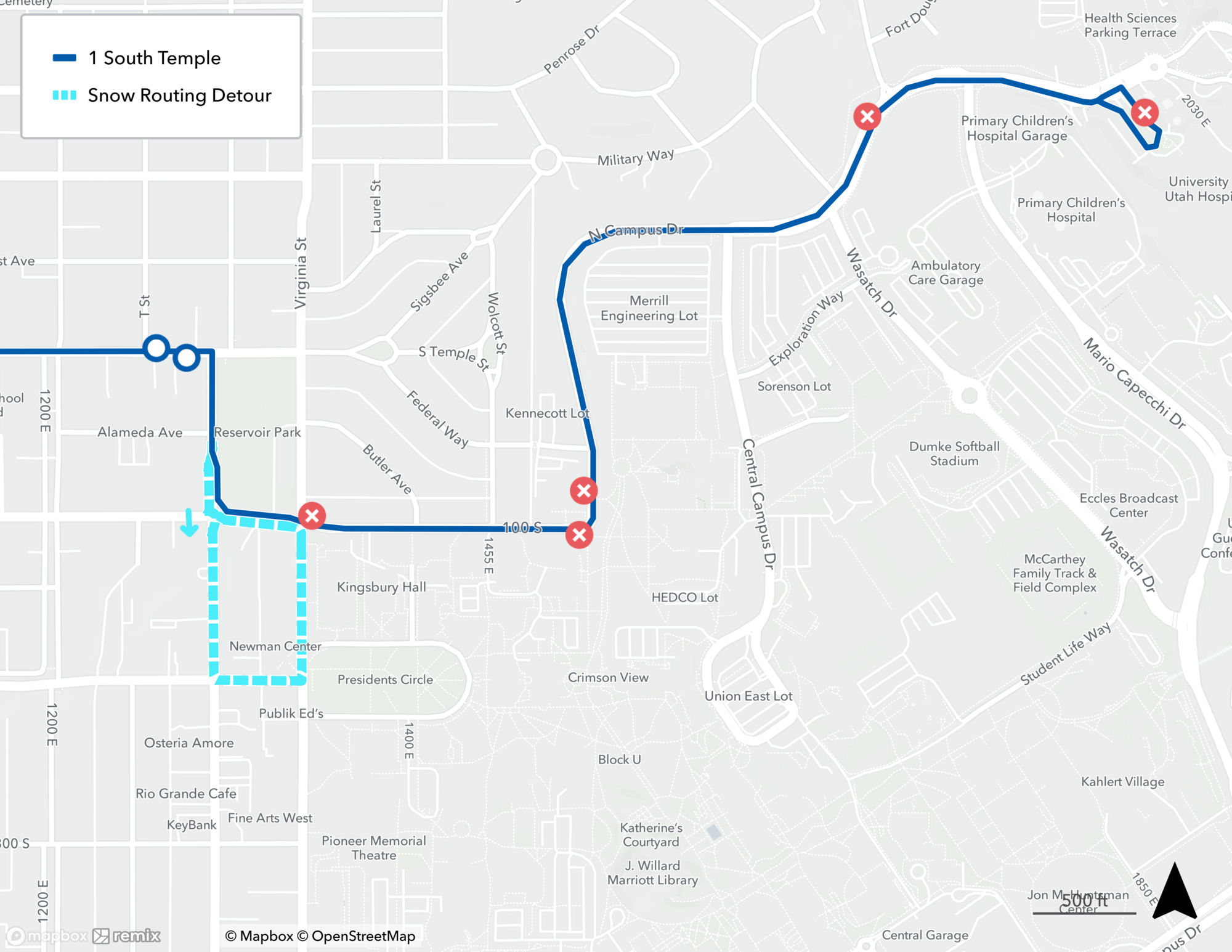 Route 1 Snow Route Detour Map April 1st, 2025