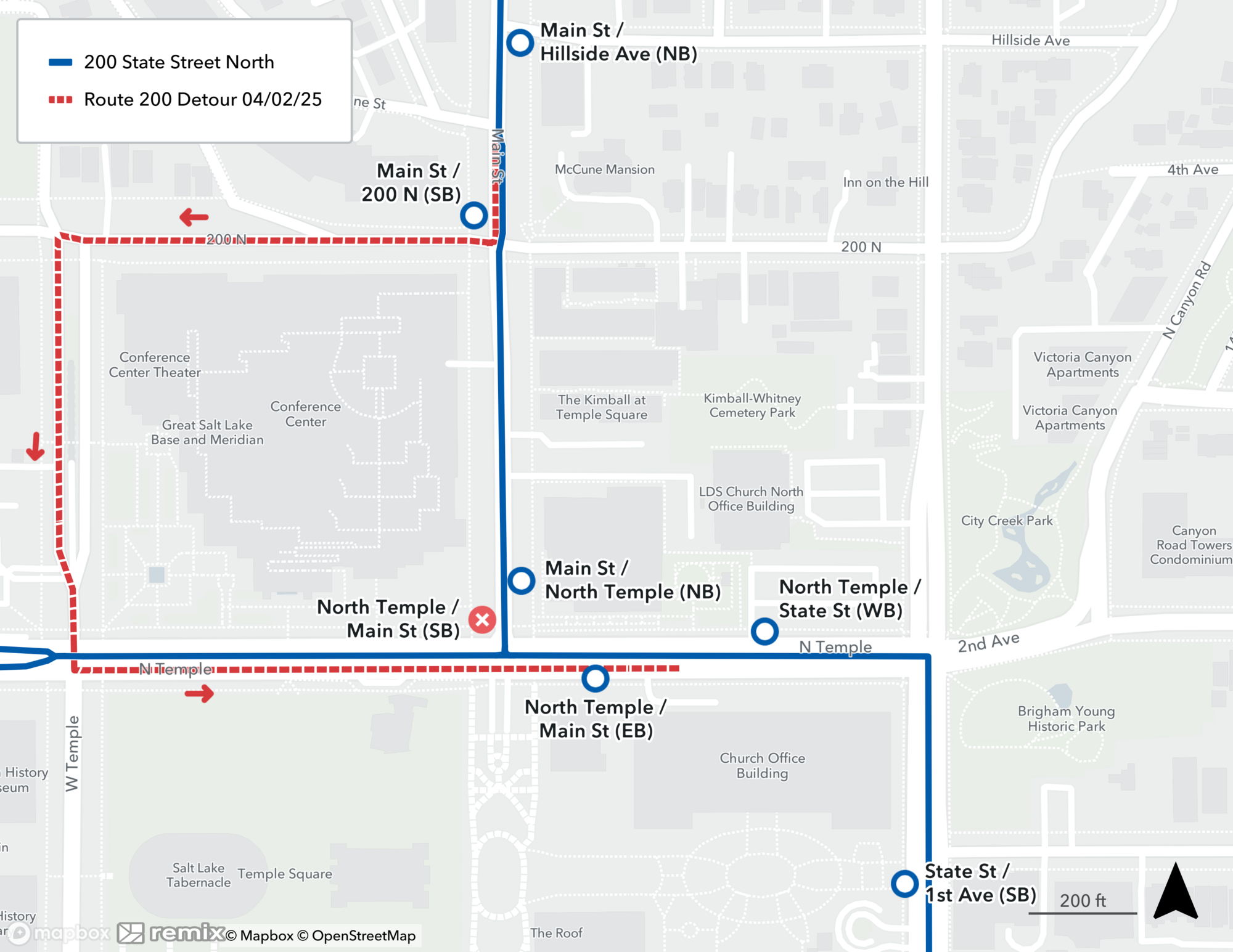 Route 200 Detour Map April 2nd, 2025