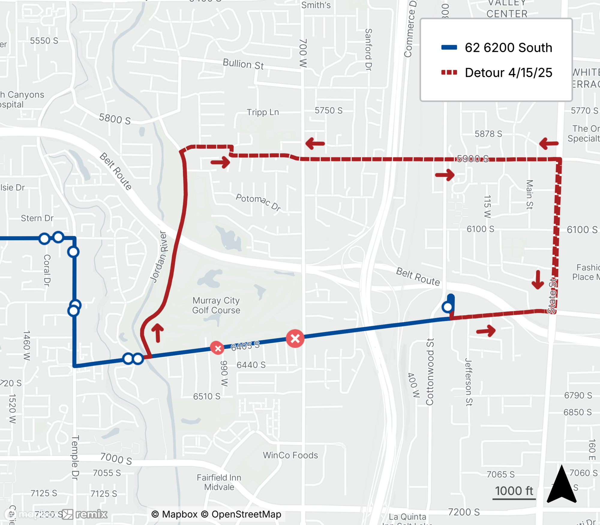 Route 62 Detour Map April 15th, 2025