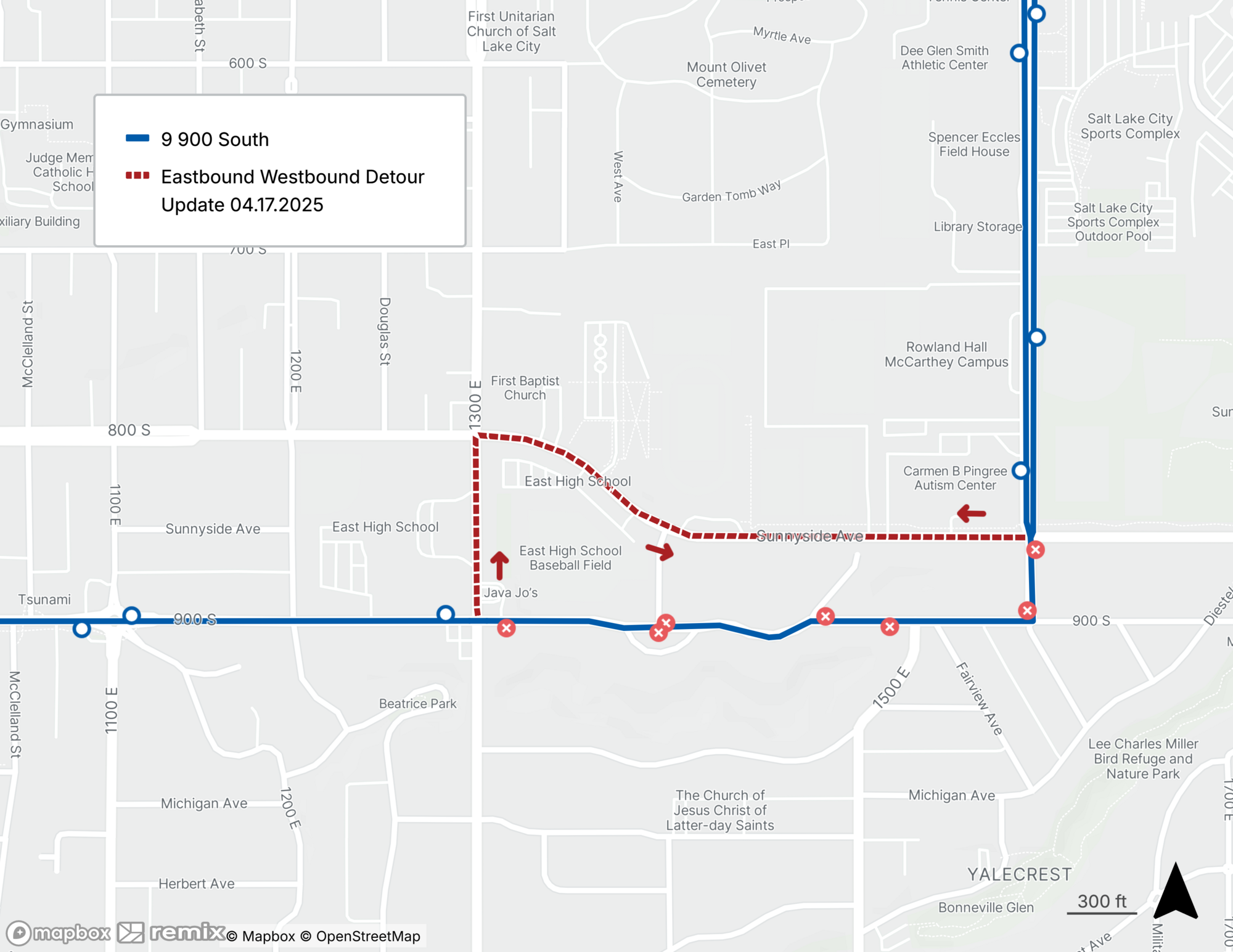 Route 9 Detour Map 4/17/25
