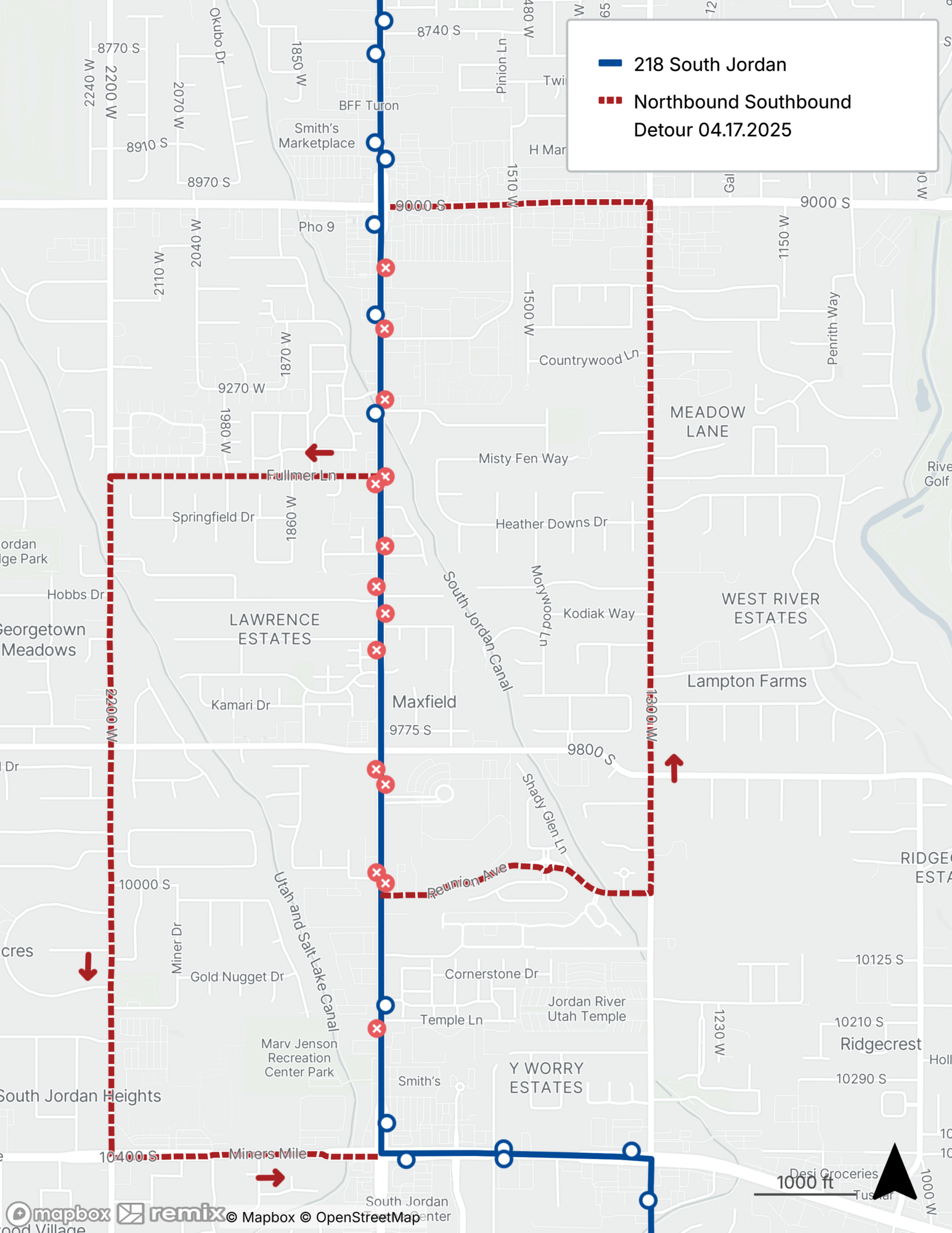 Route 218 Detour Map 4/17/25