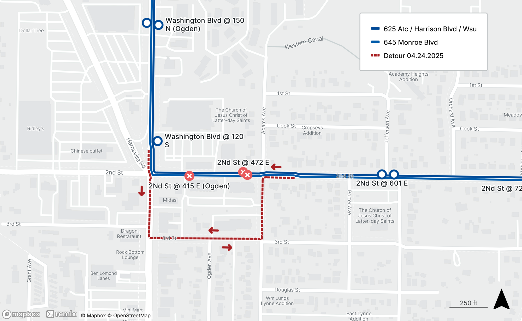 Route 625 & 645 Detour Map