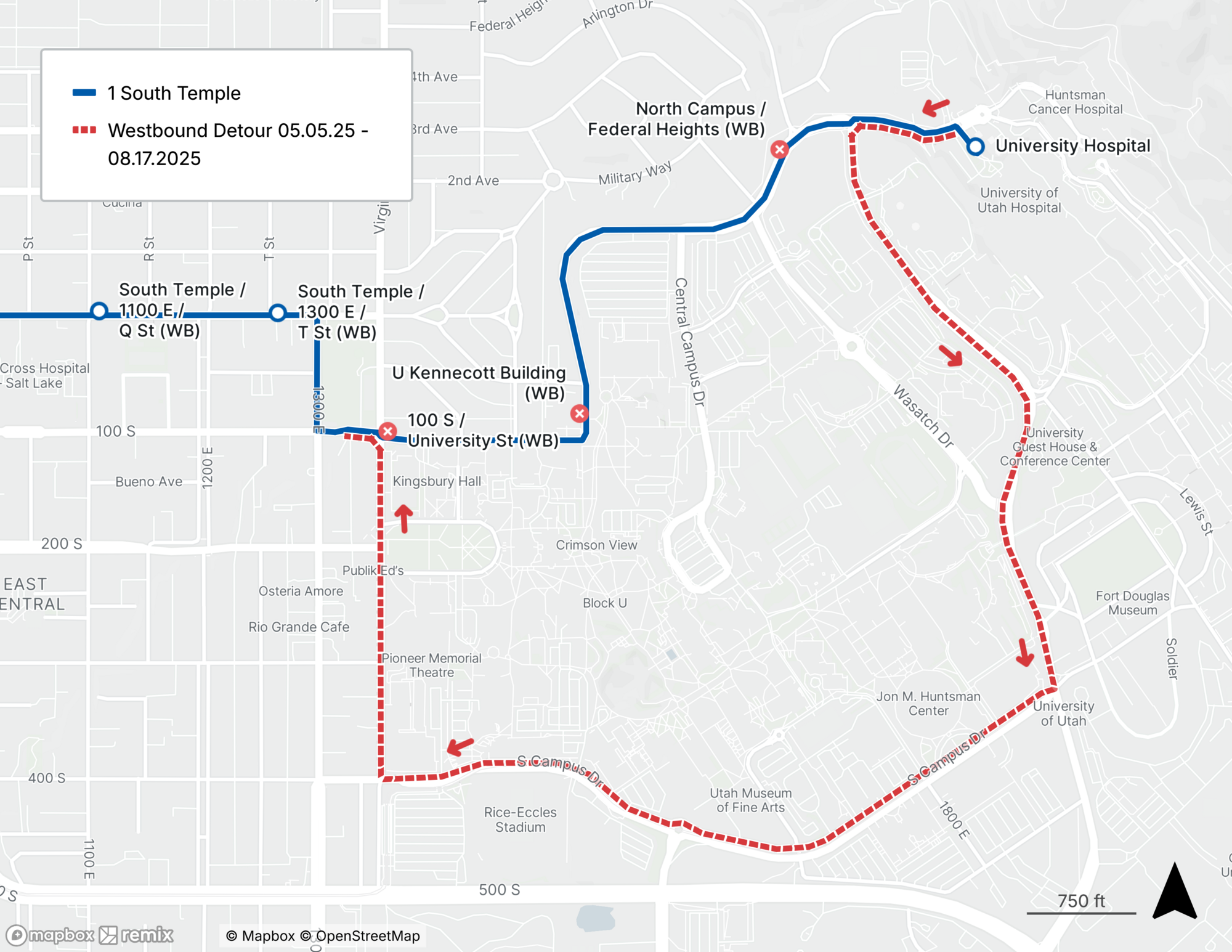 Route 1 Detour Map 5/5/25