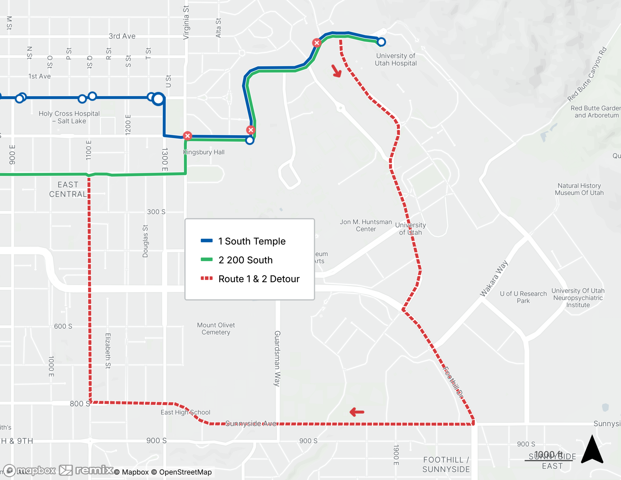 Routes 1 and 2 Detour