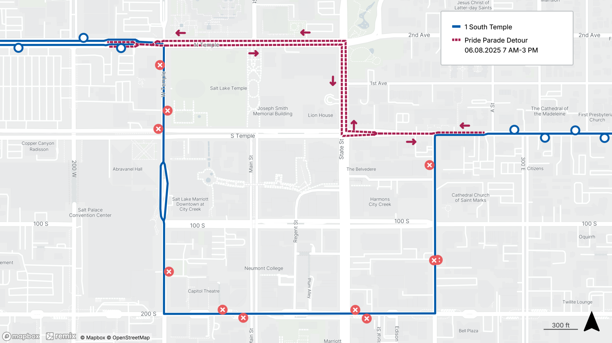 Route 1 Parade Detour Map