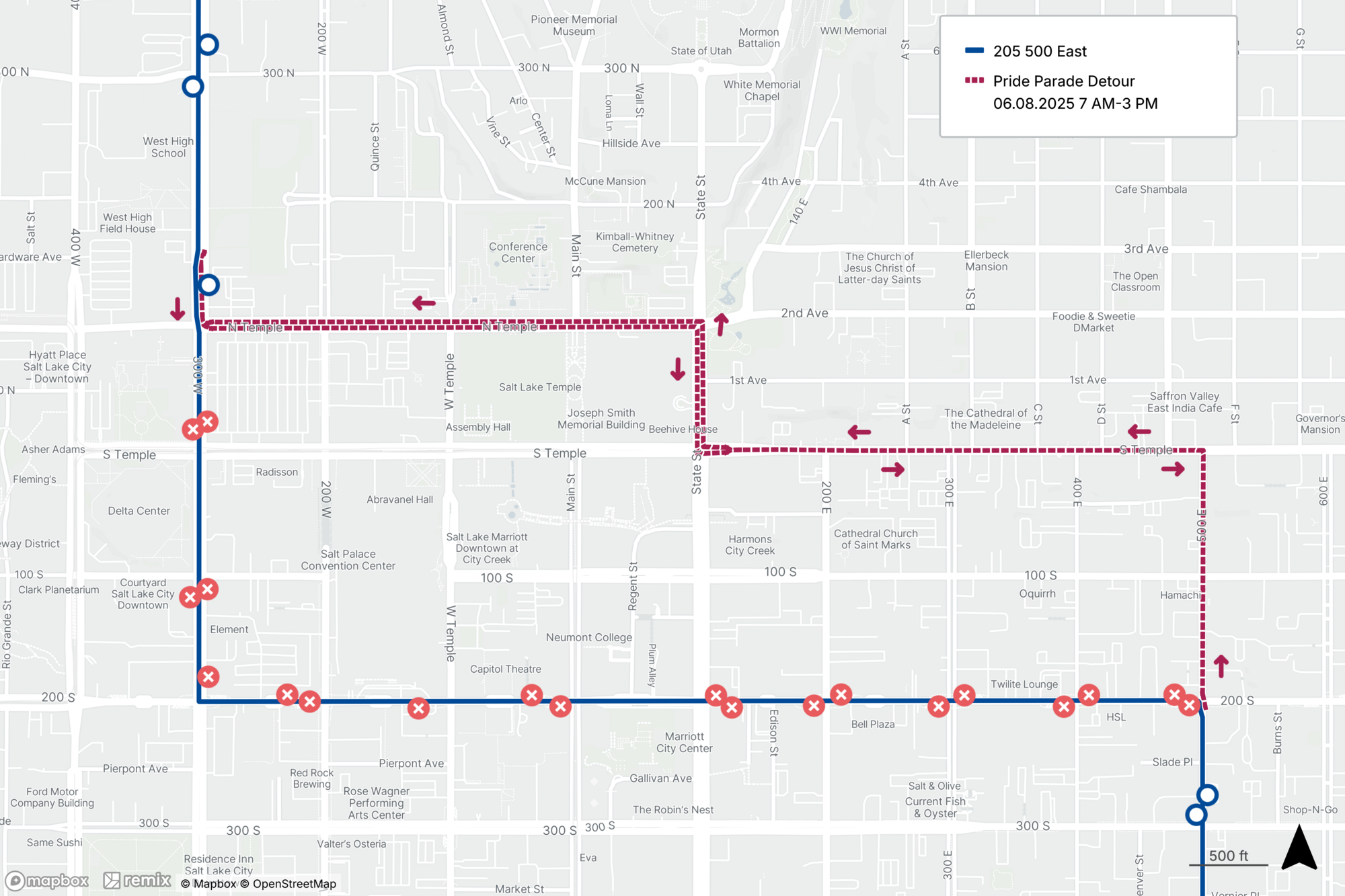 Route 205 Pride Parade Detour Map