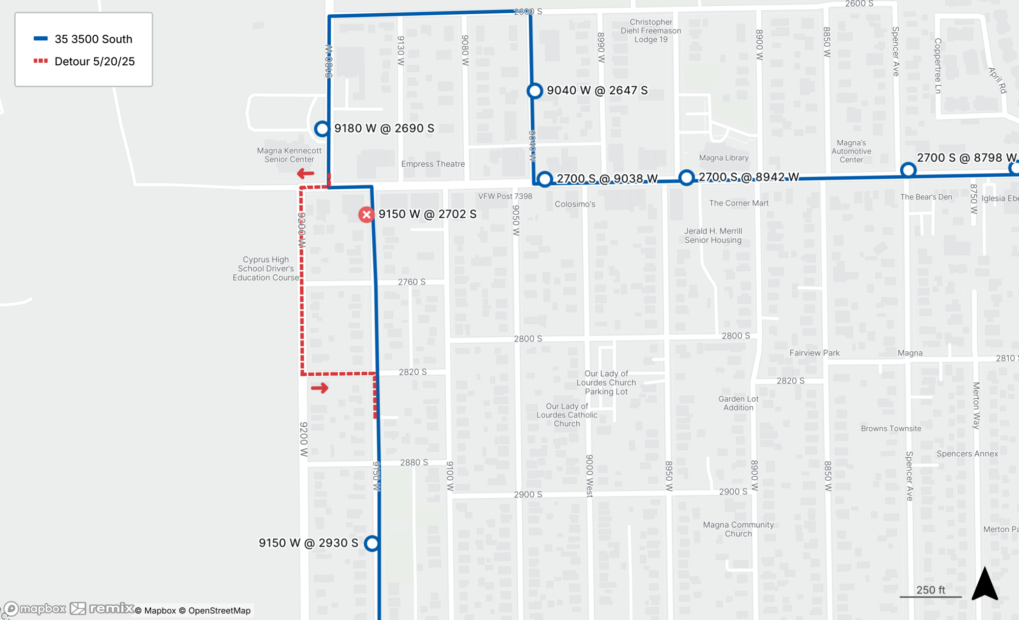 Route 35 Detour Map May 20th, 2025