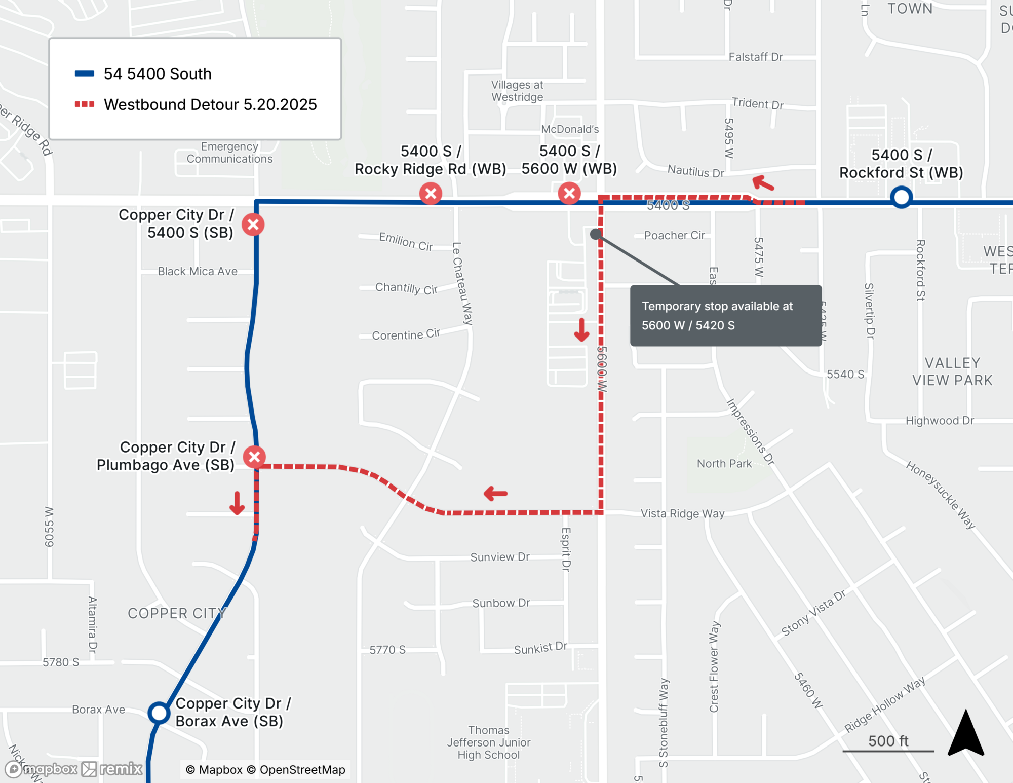Route 54 Detour Map 5/20/25