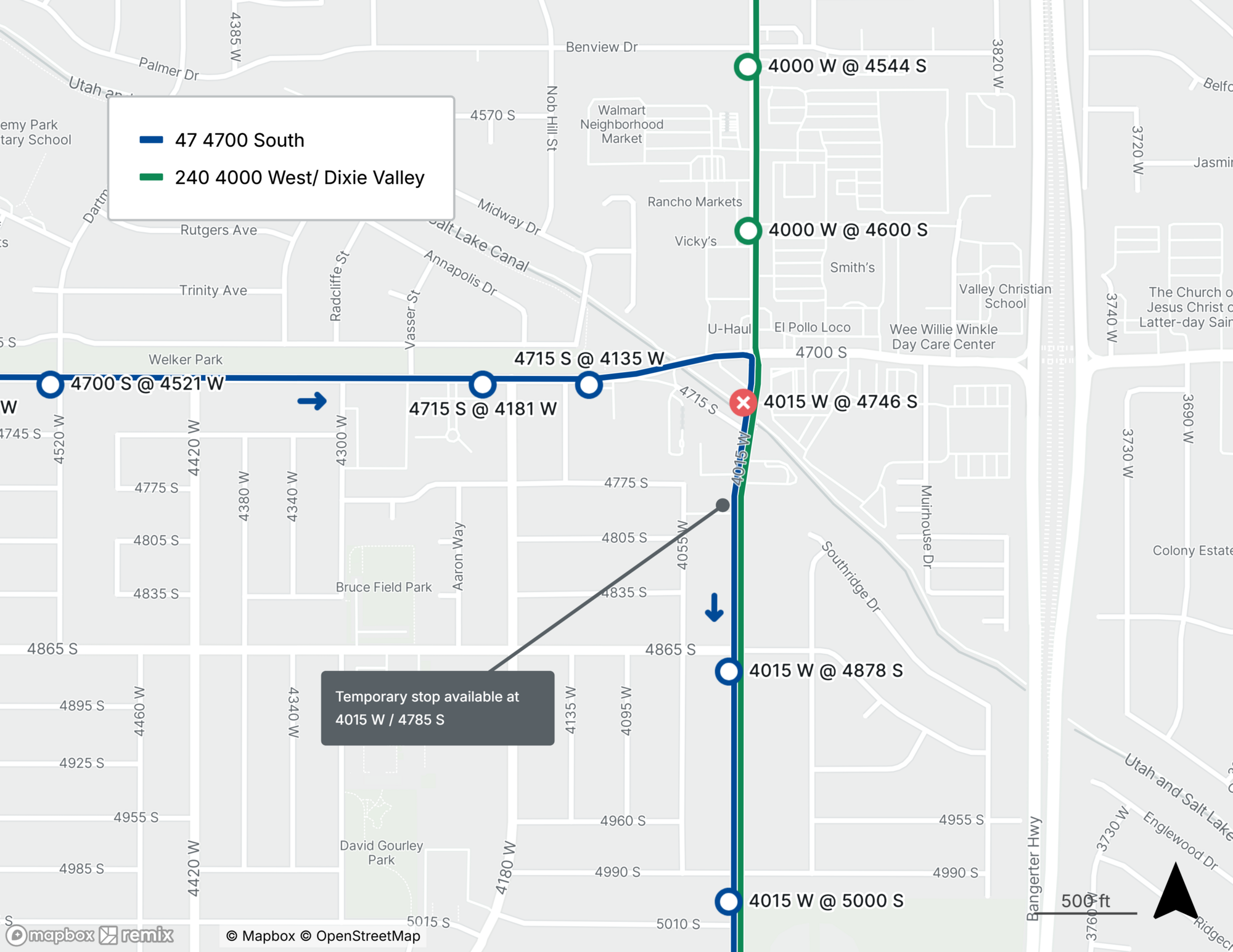 Route 47/240 Stop Closure Map 5/22/25