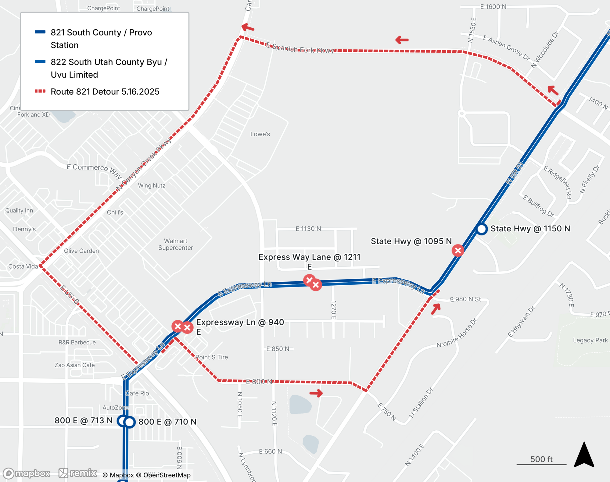 Routes 821 and 822 Detour Map