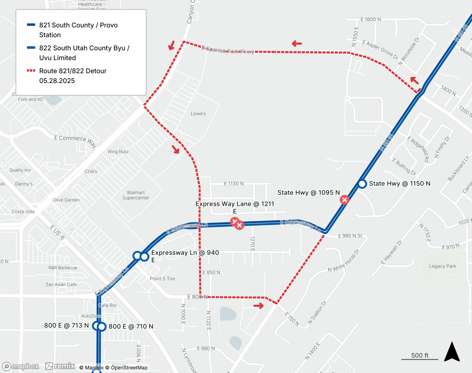 Routes 821 and 822 Detour Map