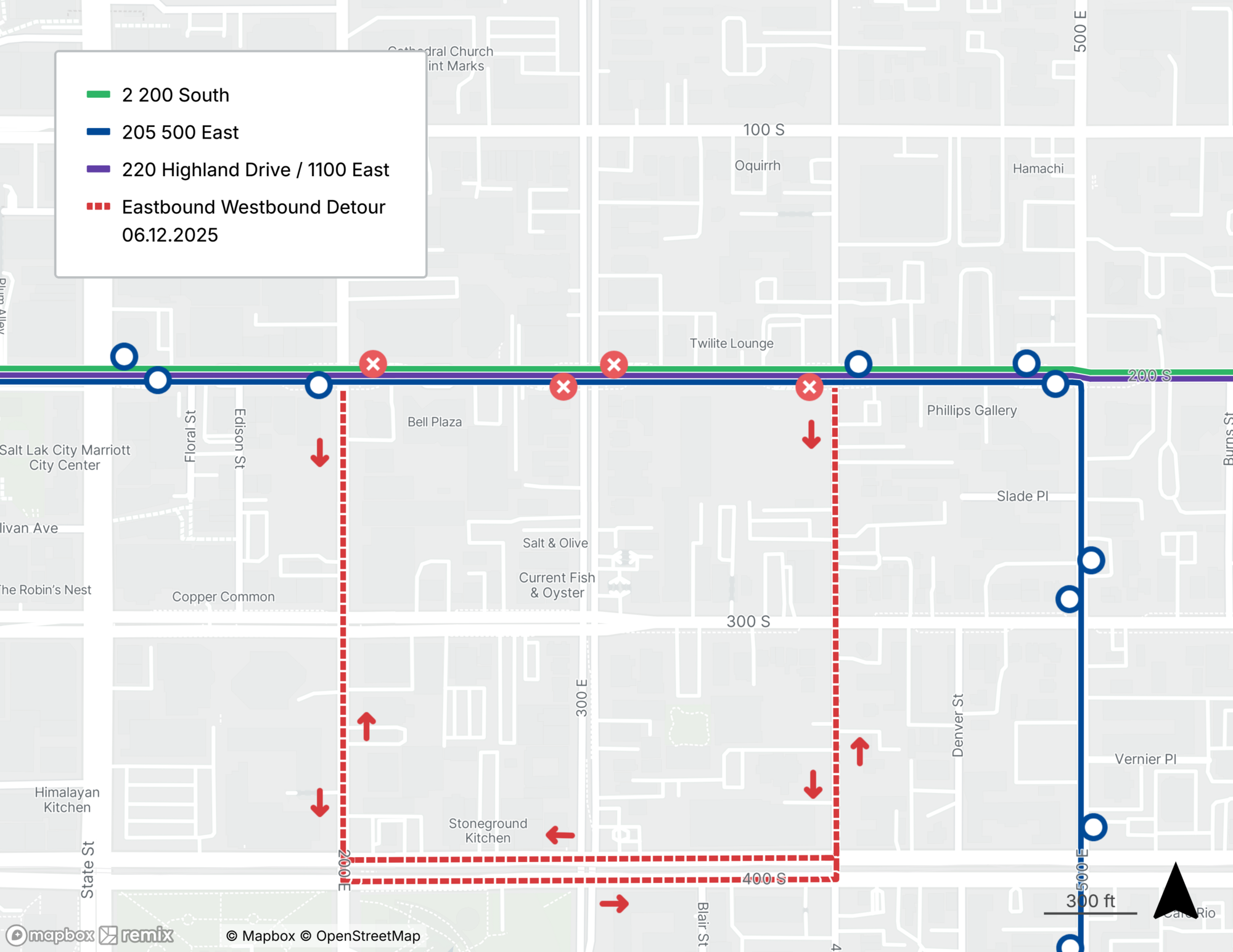 Route 2/205/220 Detour Map 6/12/25