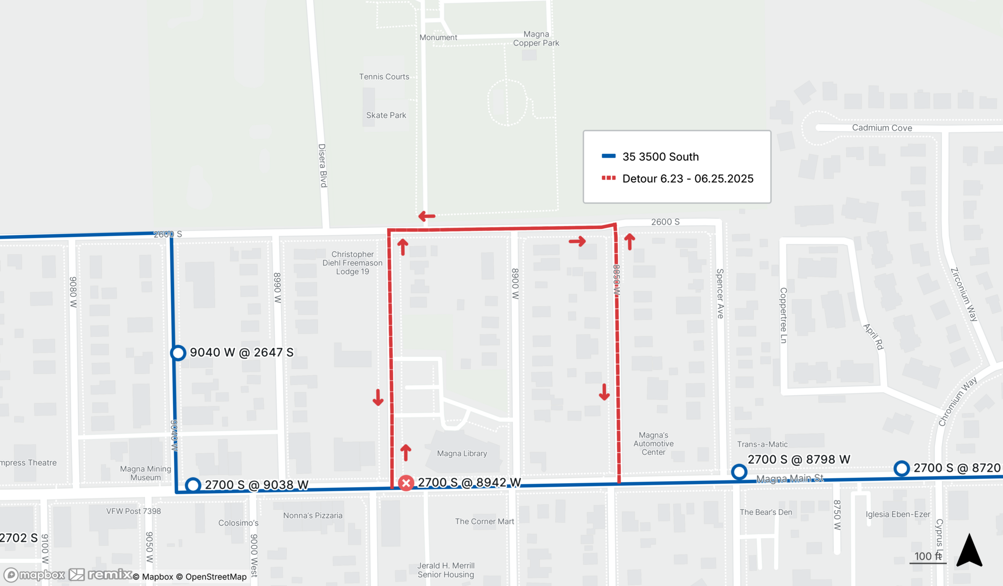 Rt 35 Magna Loop Detour 6/23 - 6/25/2025