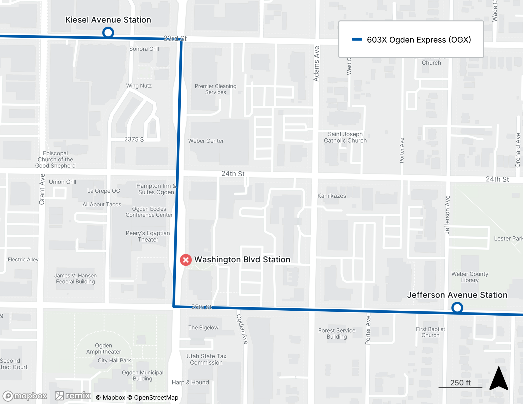 Route 603X Stop Closure Map